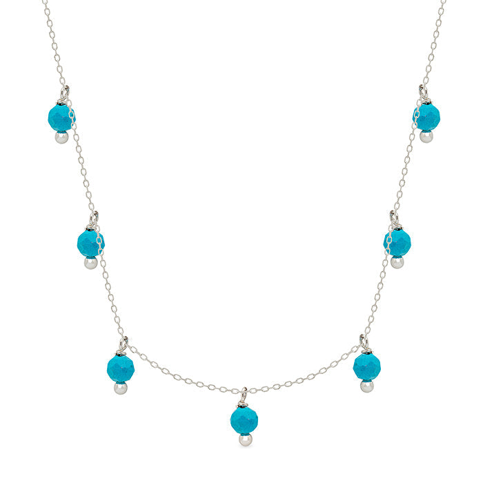 925 Sterling Silver Necklace with Turquoise in Rhodium Finish - Wardpa