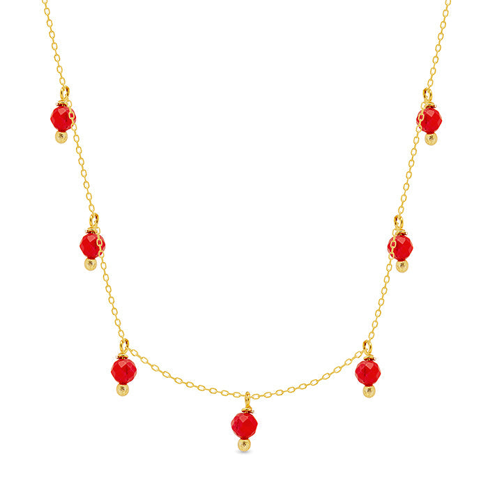 925 Sterling Silver Necklace with Coral Finished in 18K Yellow Gold - Wardpa