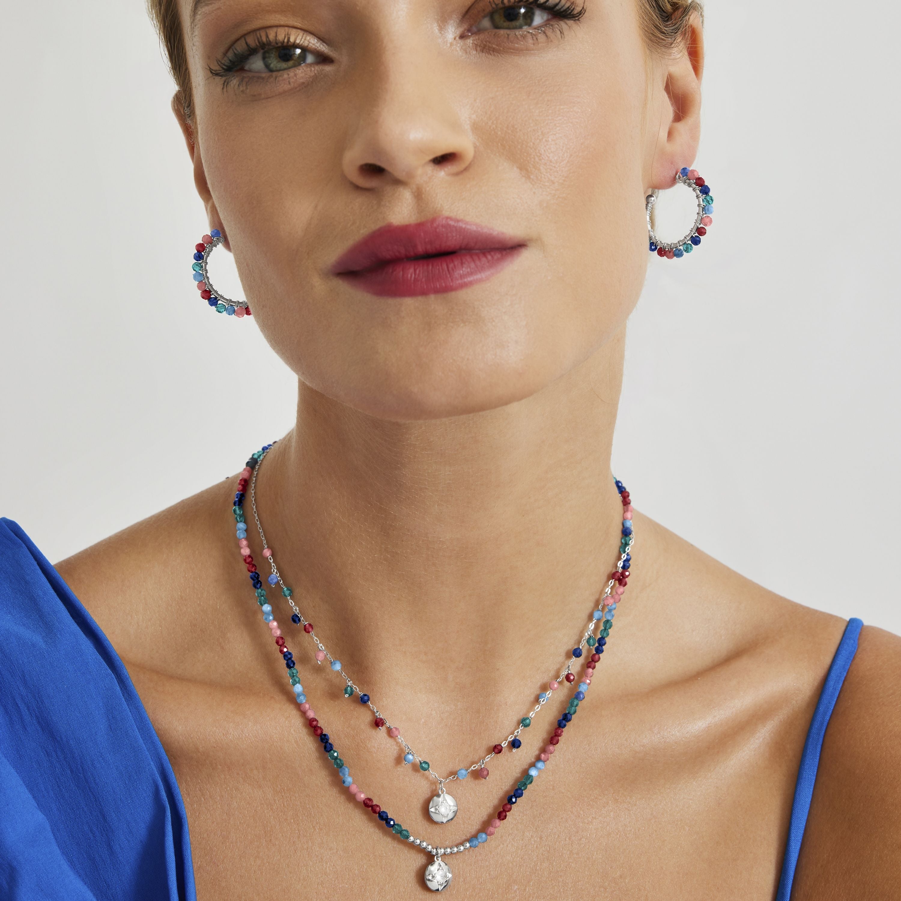 925 Sterling Silver Necklace with Dark Blue Crystal in Rhodium Finish - Kabe