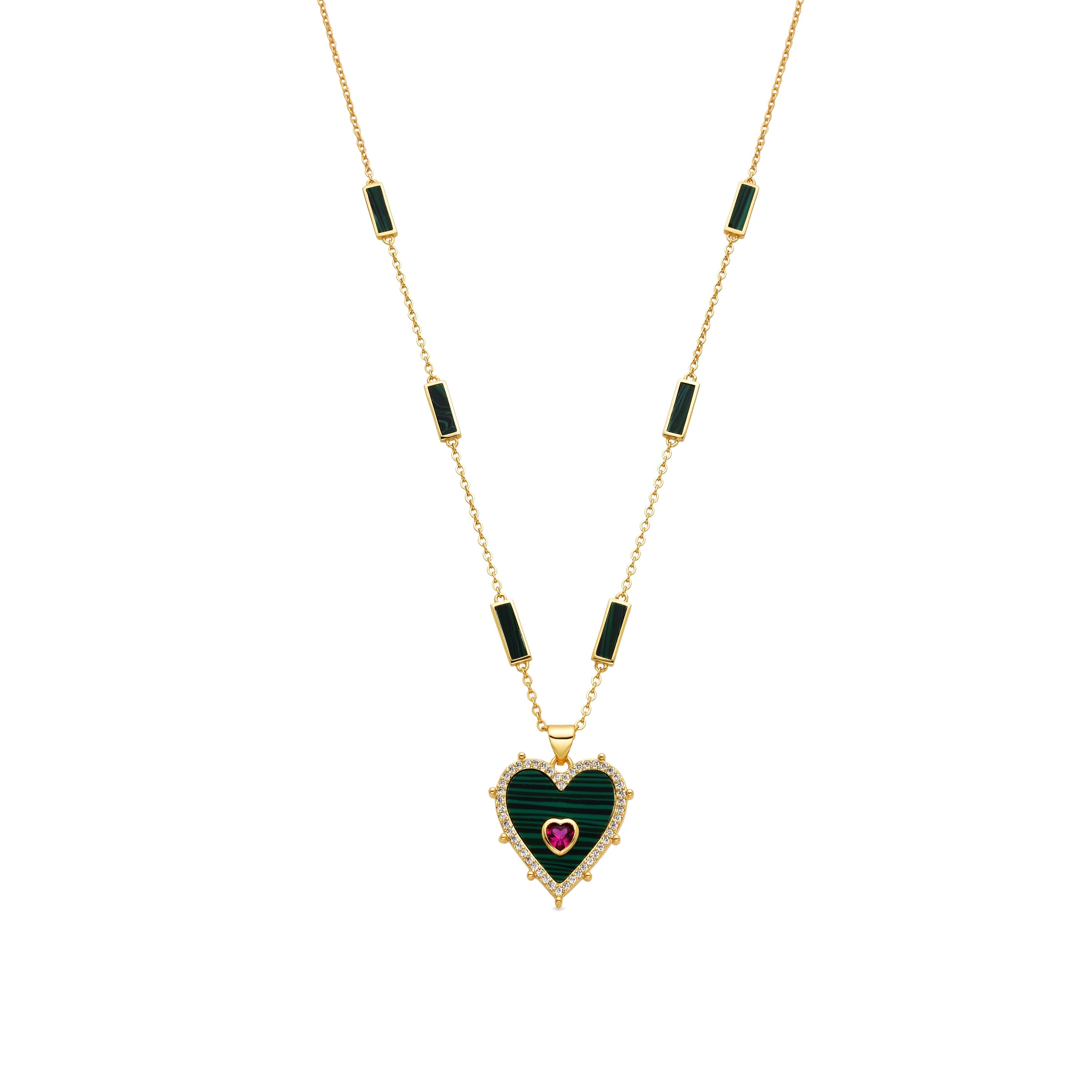 925 Sterling Silver and Malachite Necklace with 18k Gold Finish - Limy