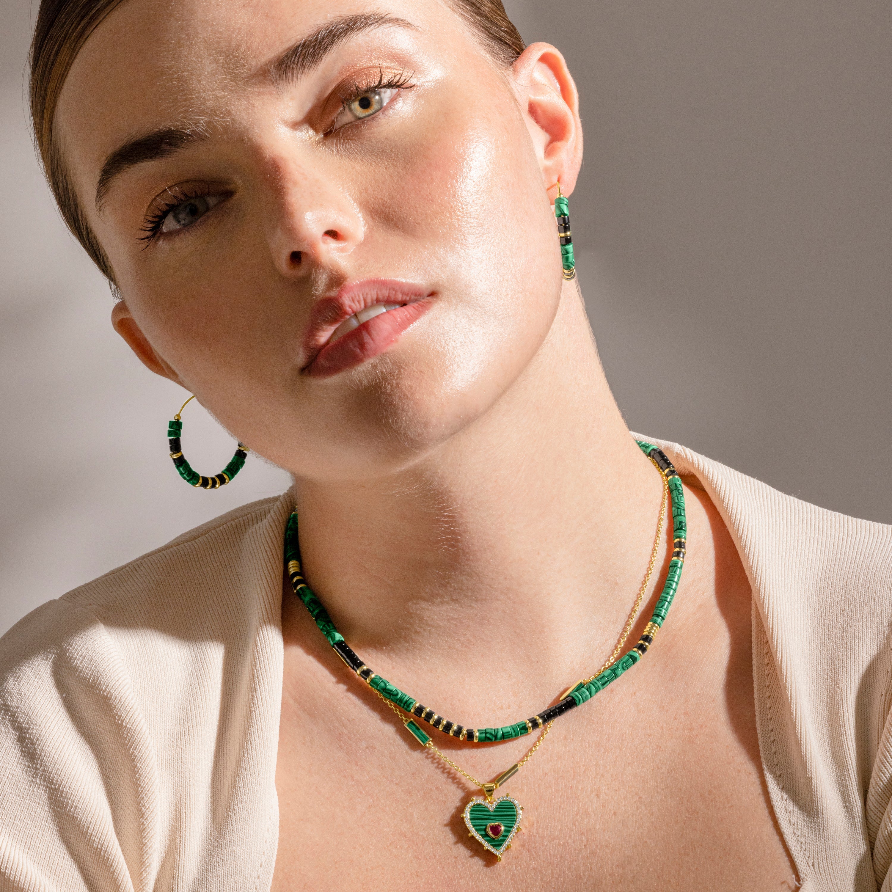 925 Sterling Silver and Malachite Necklace with 18k Gold Finish - Ilmina