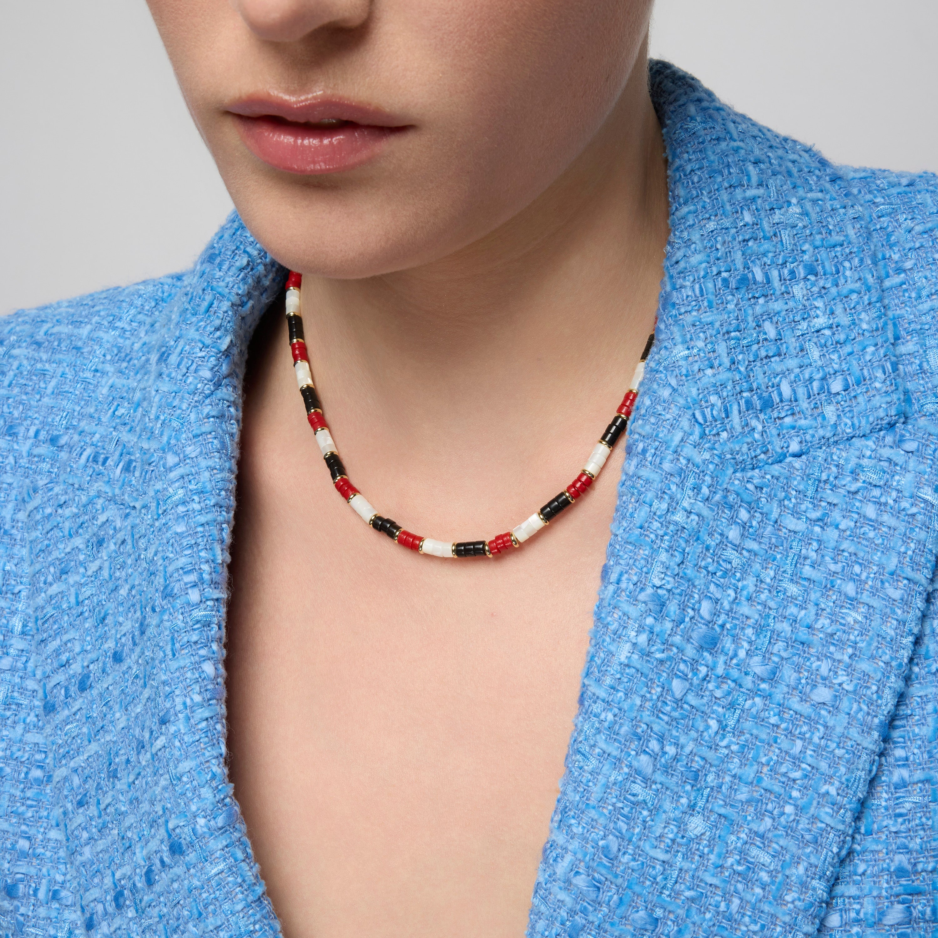 925 Sterling Silver and Coral Necklace with 18k Yellow Gold Finish - Siraba