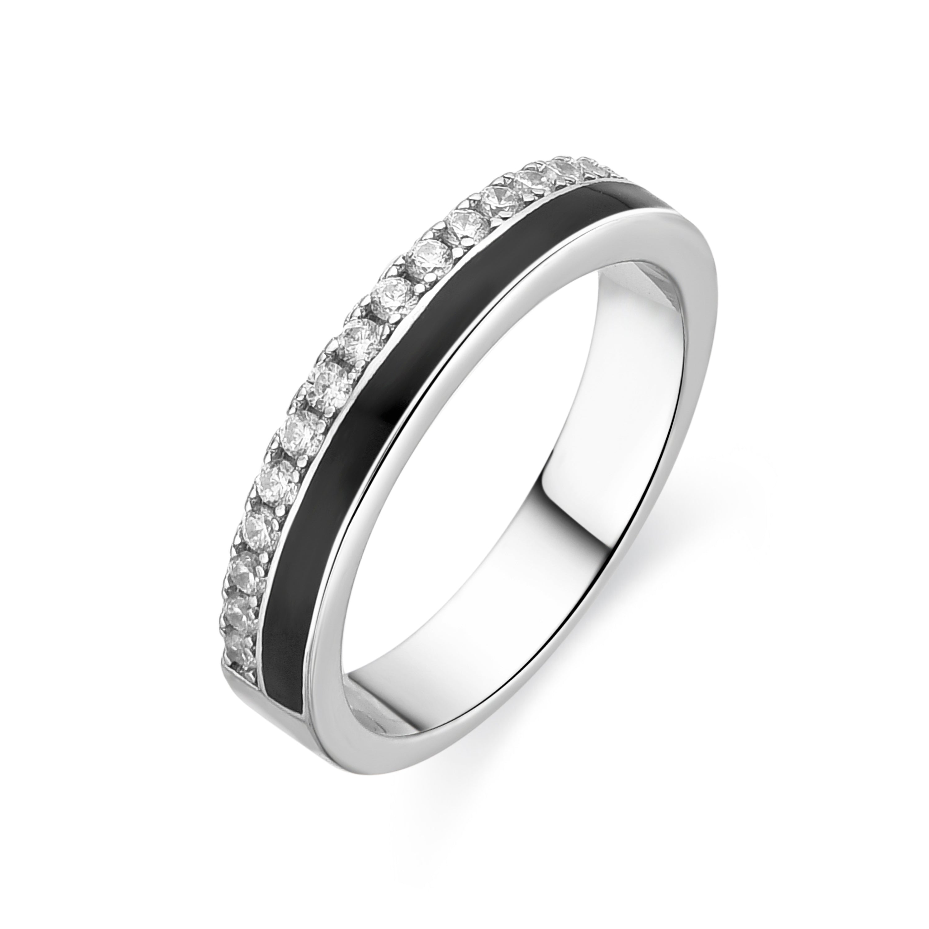 925 Sterling Silver and Black Lacquer Ring with Rhodium Finish - Dersa