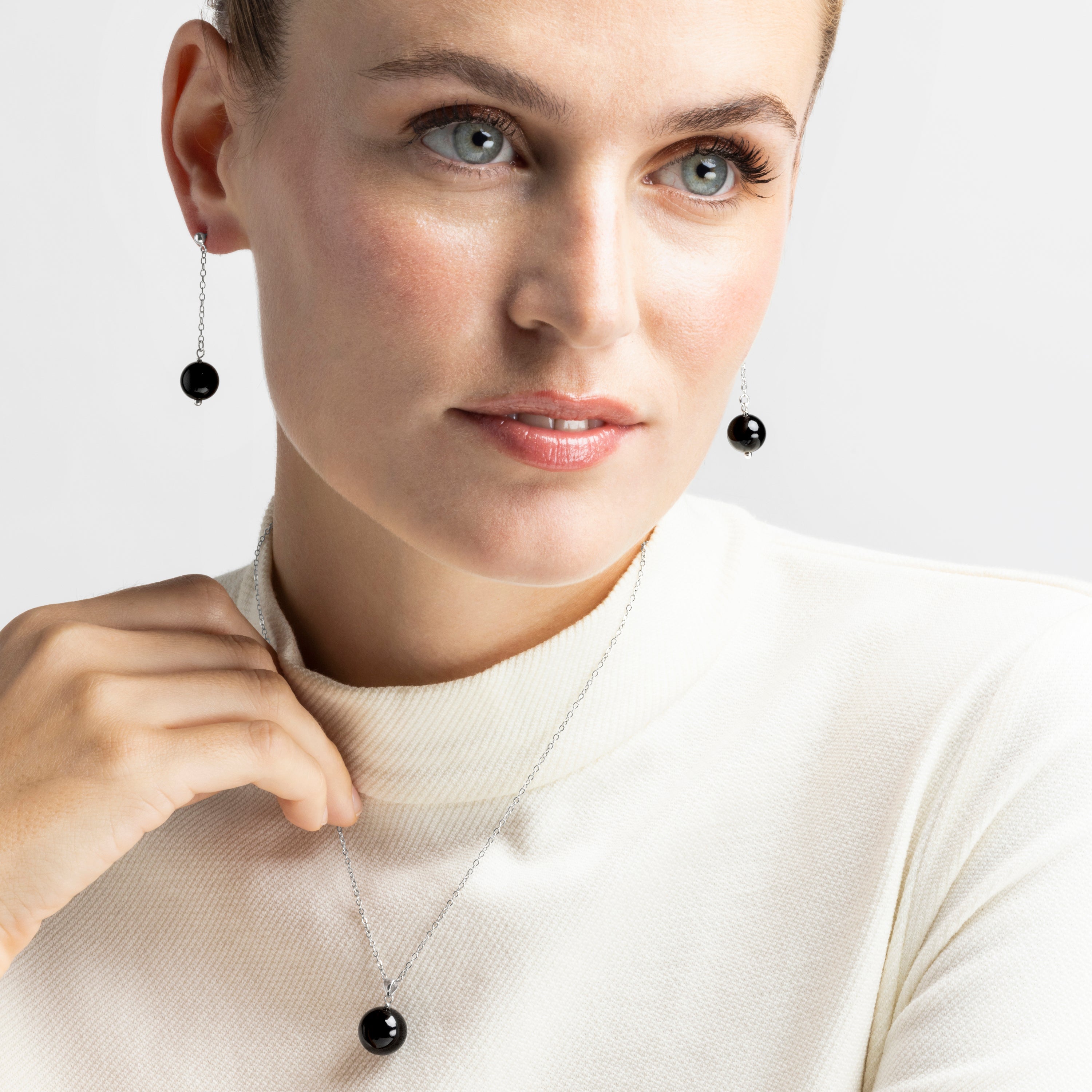 Onyx necklace with rhodium finish - Kiarik