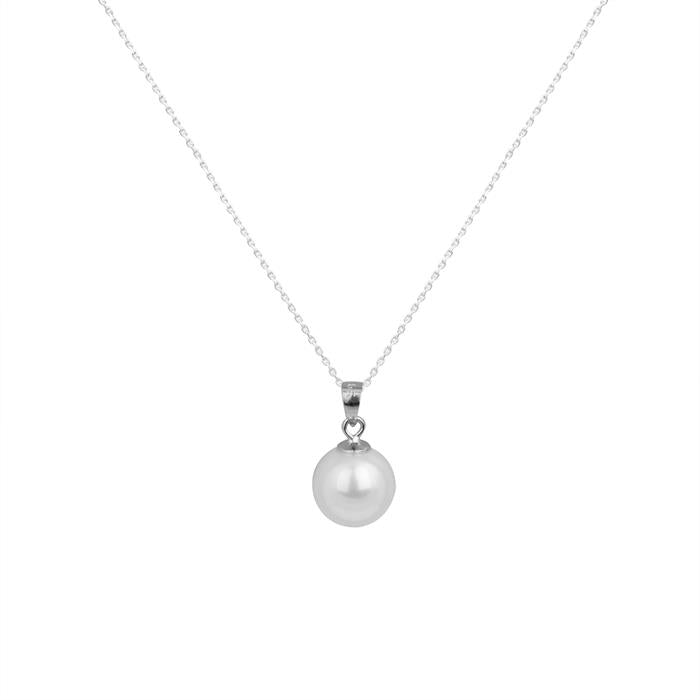 925 Sterling Silver Necklace with White Pearl, Rhodium Finish - Ball