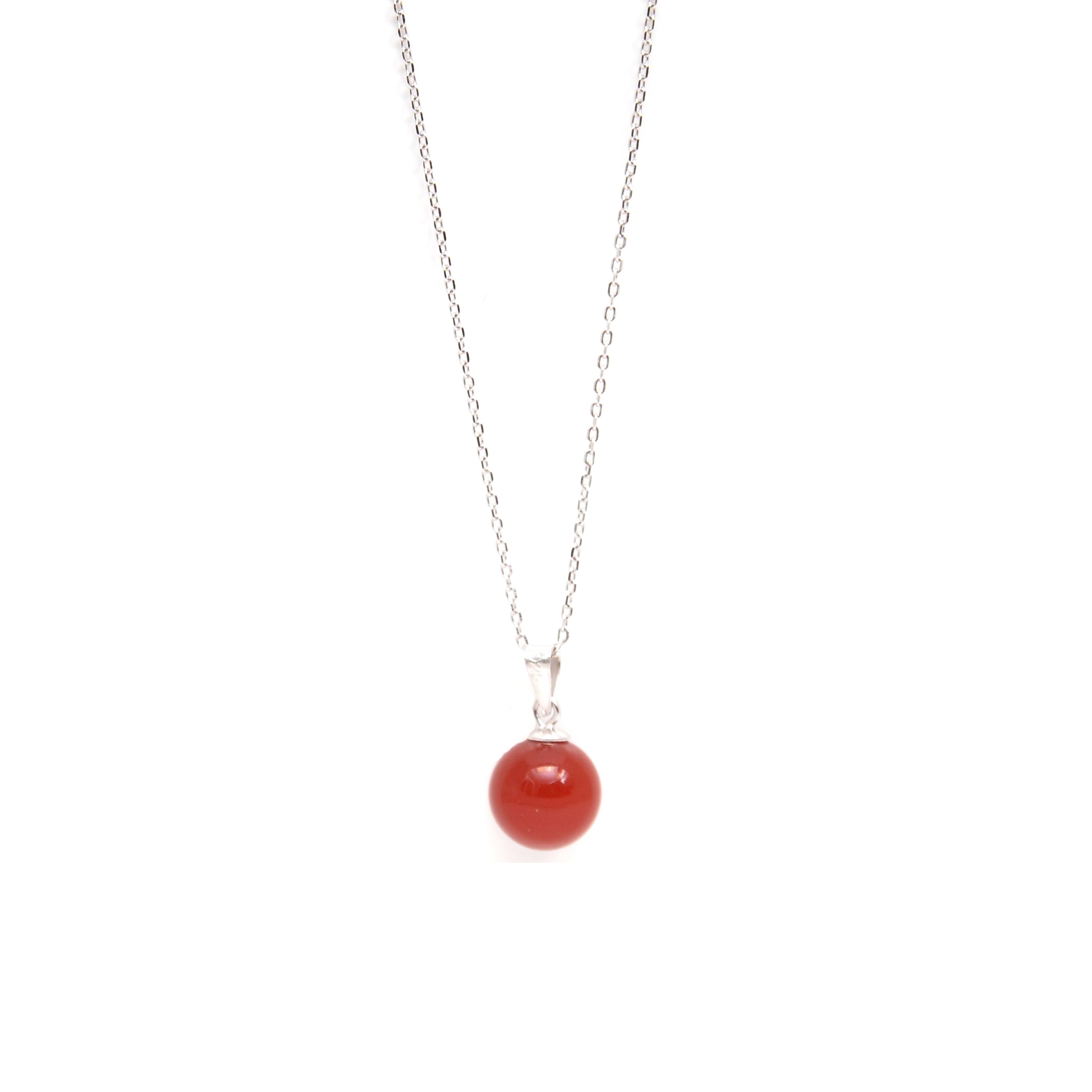 925 Sterling Silver Necklace with Red Agate in Rhodium Finish - Ball
