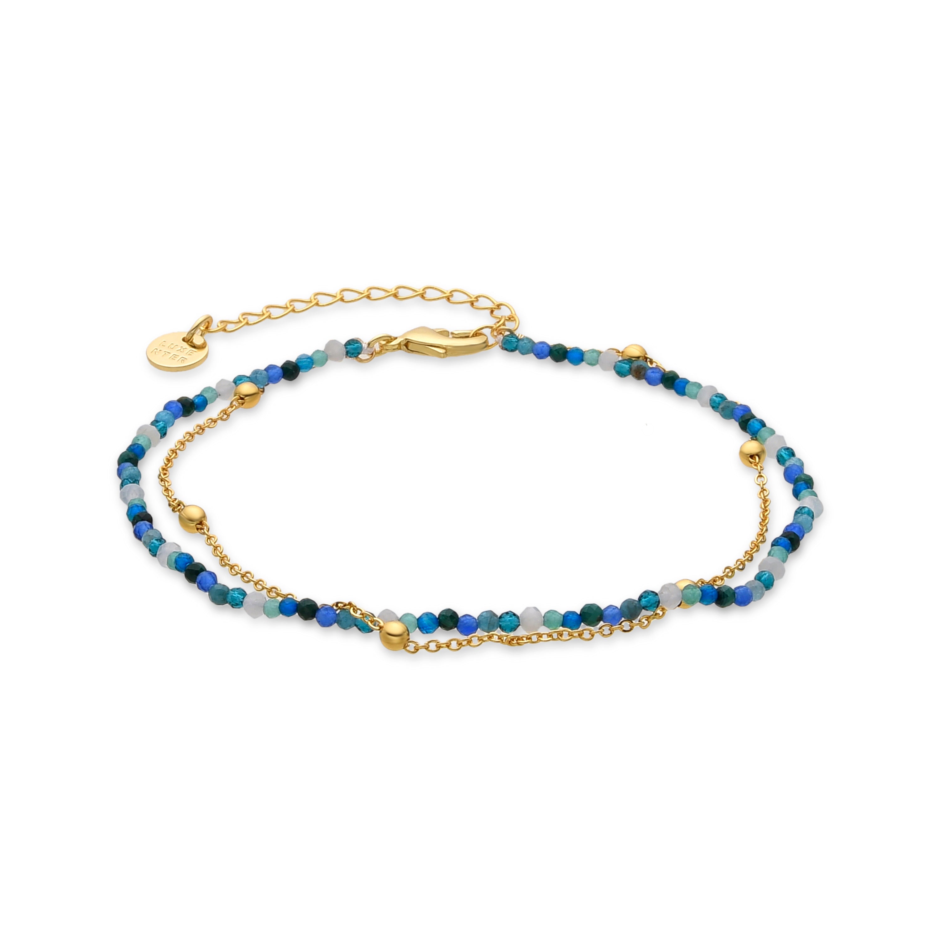 Bracelet with Dark Blue Crystal, 18K Gold Finish - Miwa