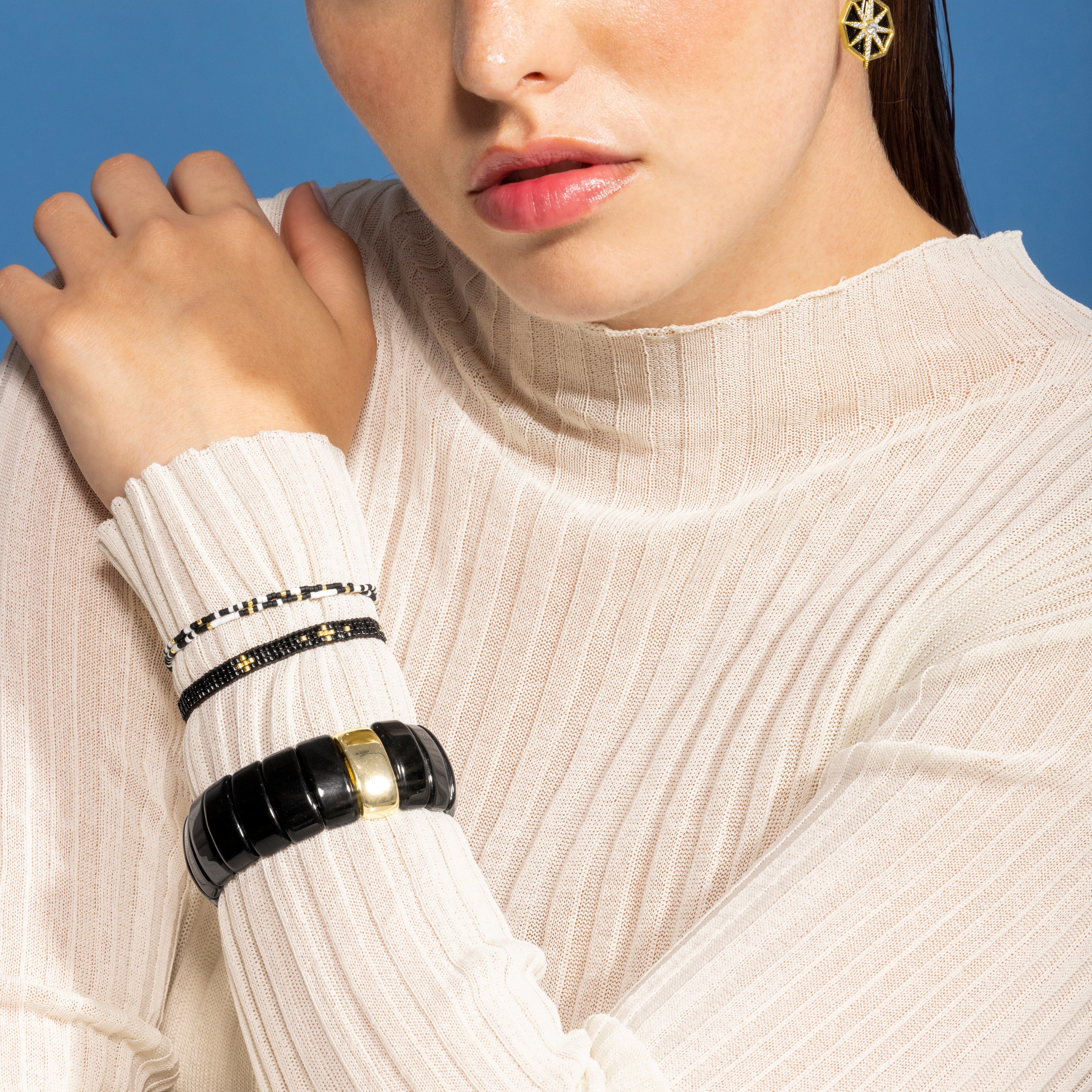 Black Crystal Bracelet with 18k Gold Finish - Sagruk