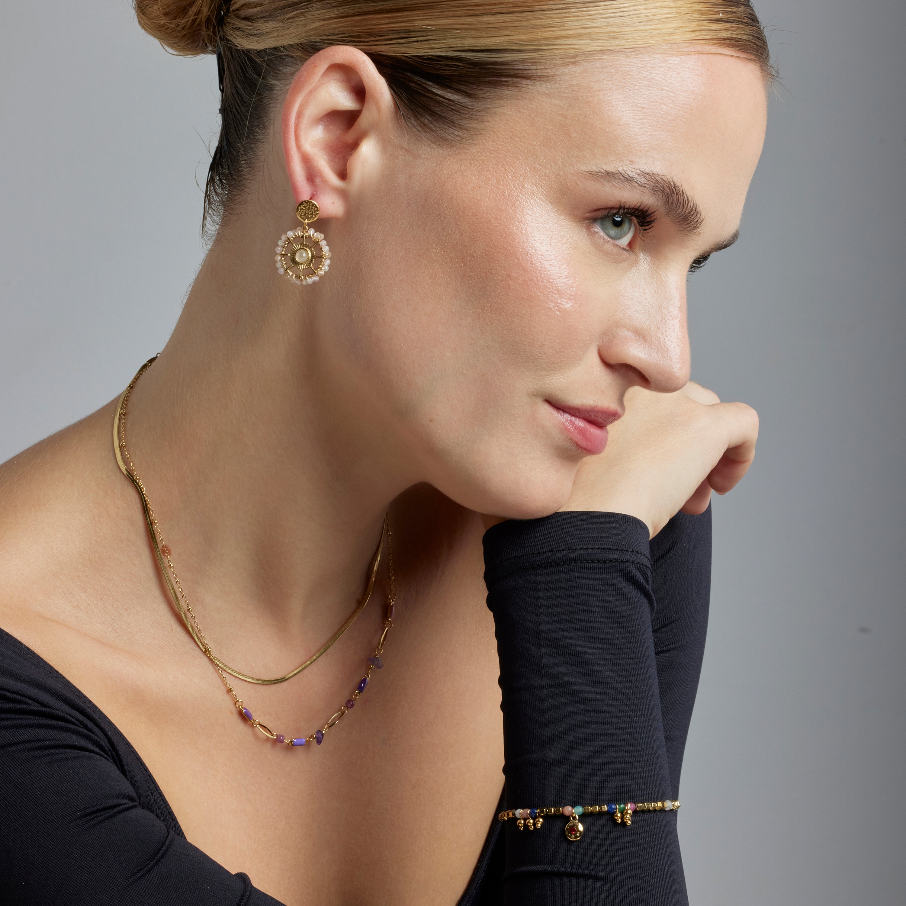 Multicolor Crystal Bracelet, 18k Gold Finish - Damya