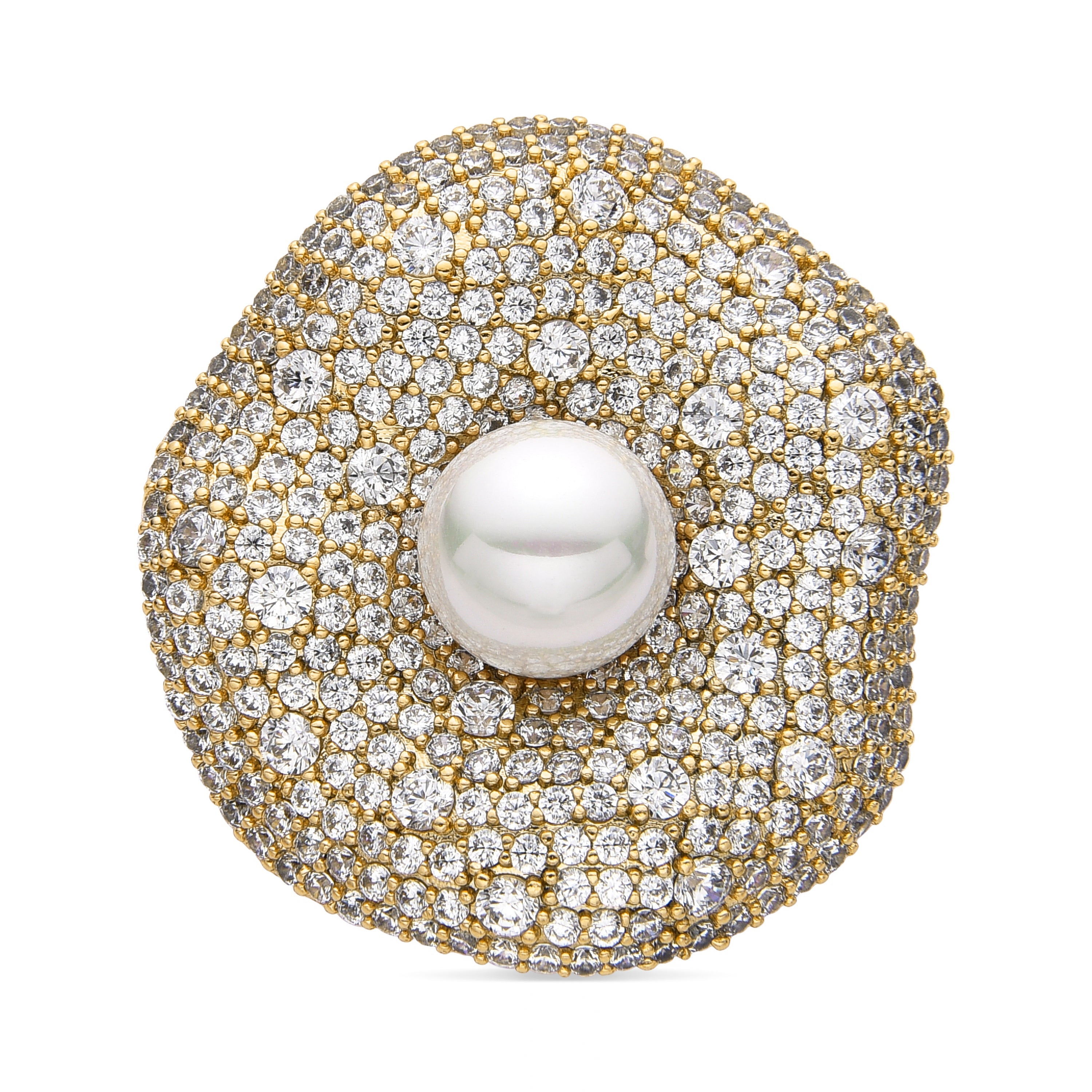 Brooch with White Pearl, 18k Gold Finish - Sulwa