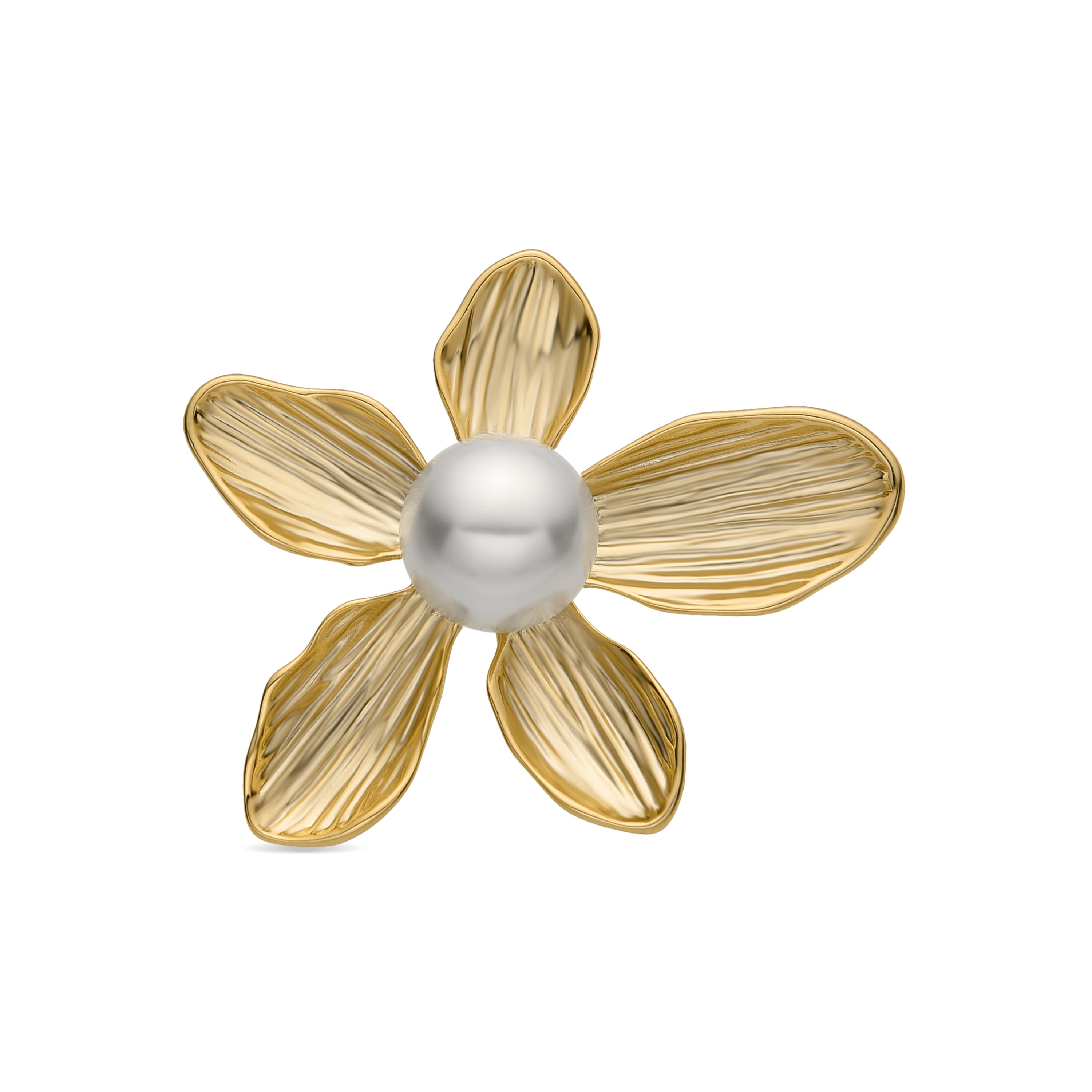 Brooch with White Pearl, 18k Gold Finish - Lisrae