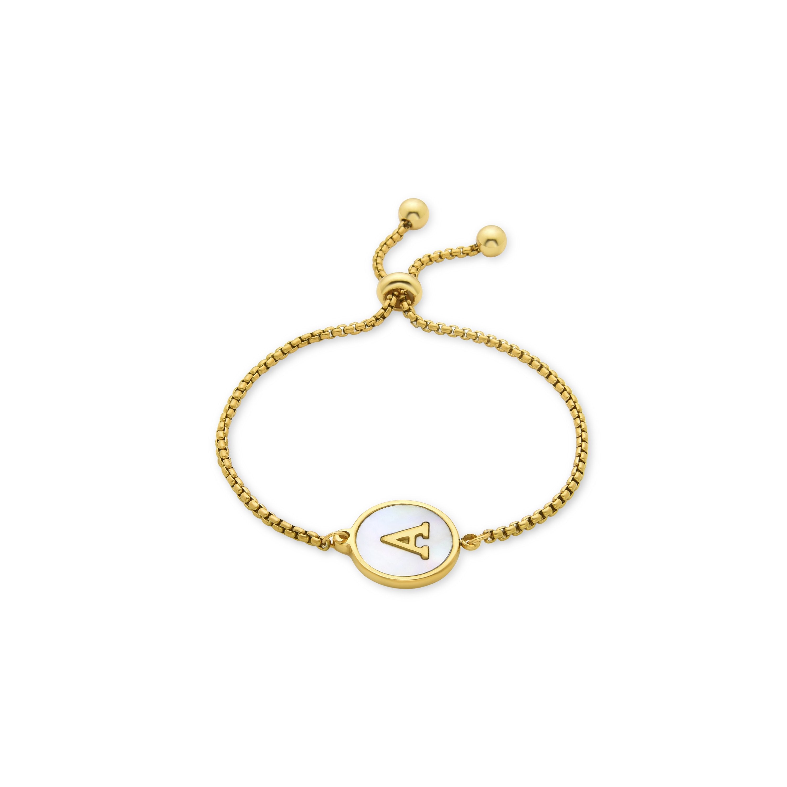 White Mother-of-Pearl Bracelet Finished in 18K Yellow Gold - Alphabet