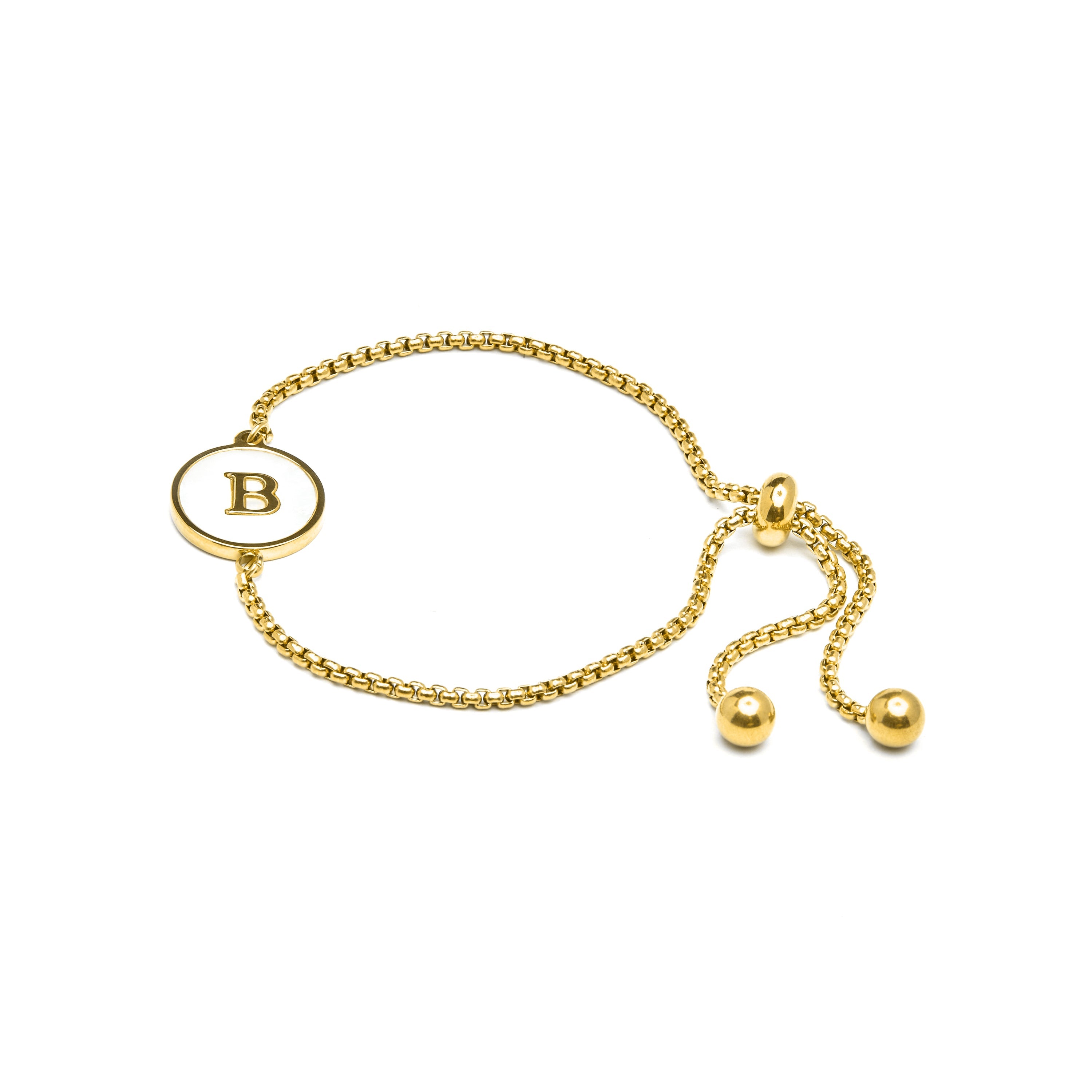 White Mother-of-Pearl Bracelet Finished in 18K Yellow Gold - Alphabet