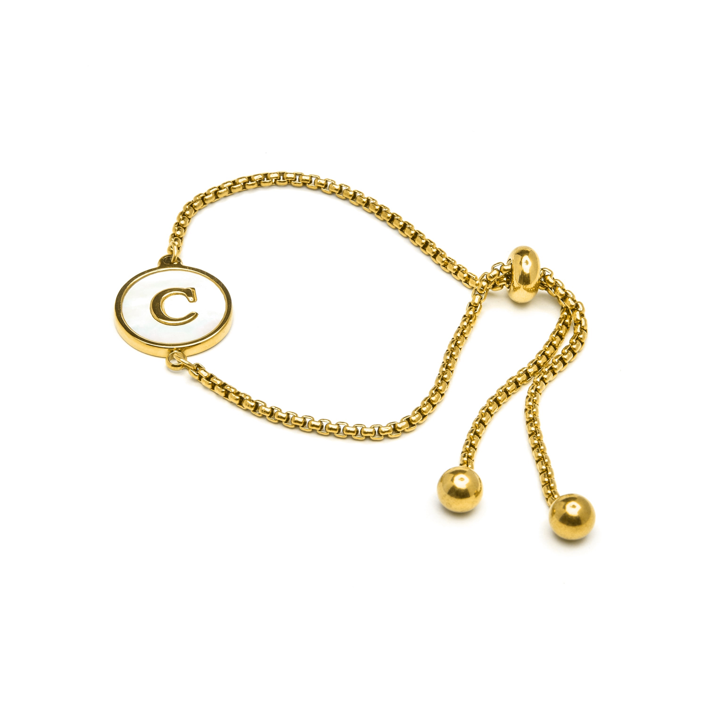 White Mother-of-Pearl Bracelet Finished in 18K Yellow Gold - Alphabet