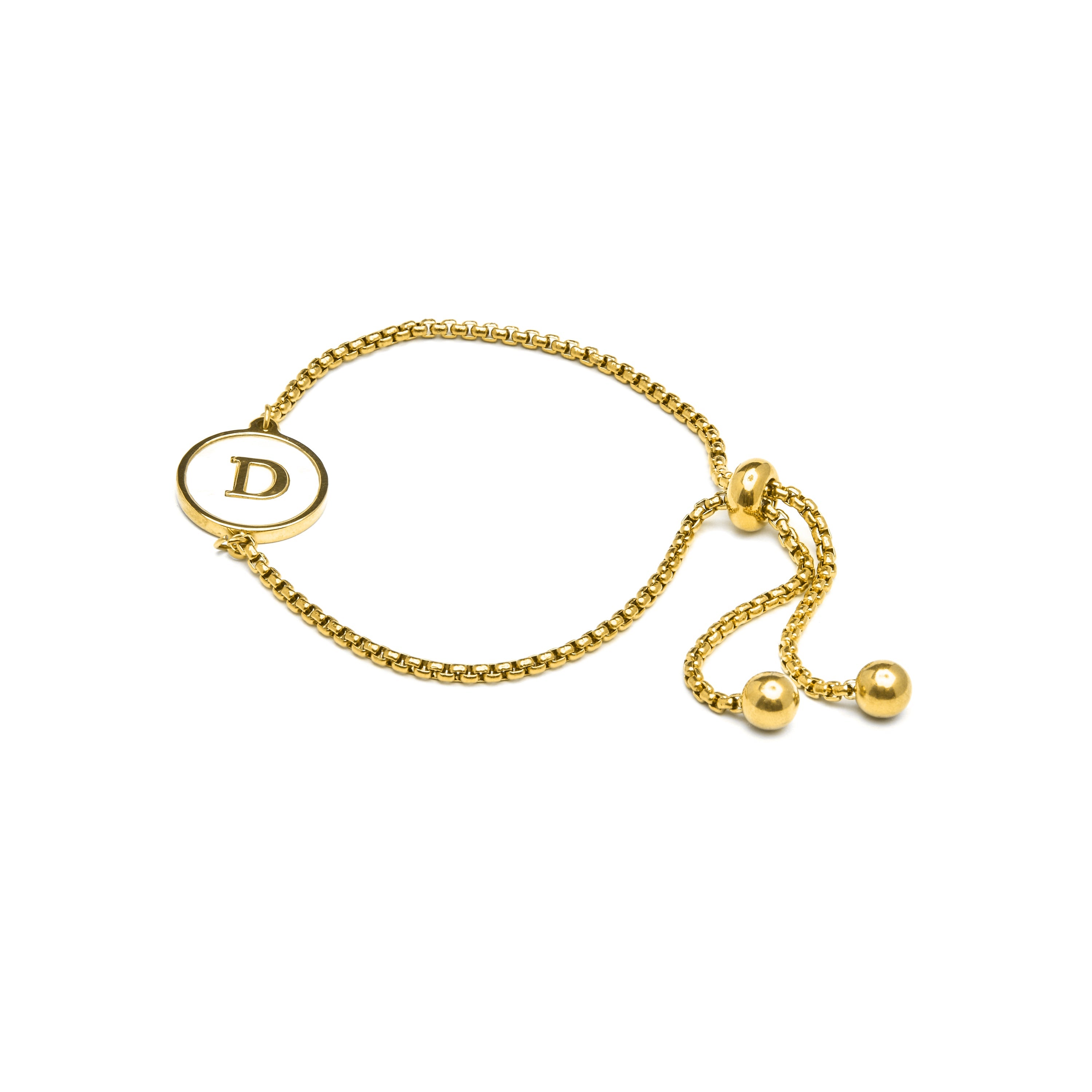 White Mother-of-Pearl Bracelet Finished in 18K Yellow Gold - Alphabet