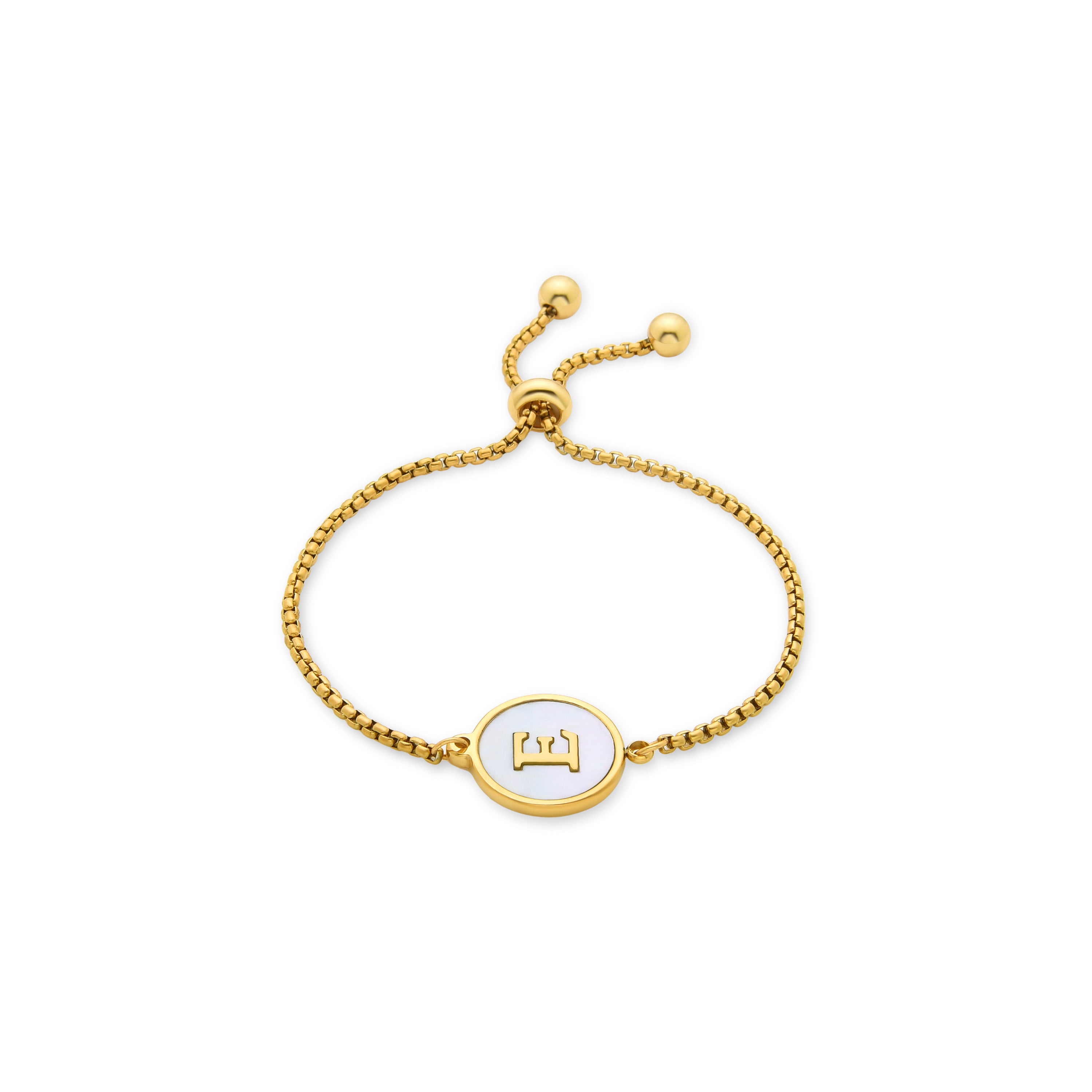 White Mother-of-Pearl Bracelet Finished in 18K Yellow Gold - Alphabet