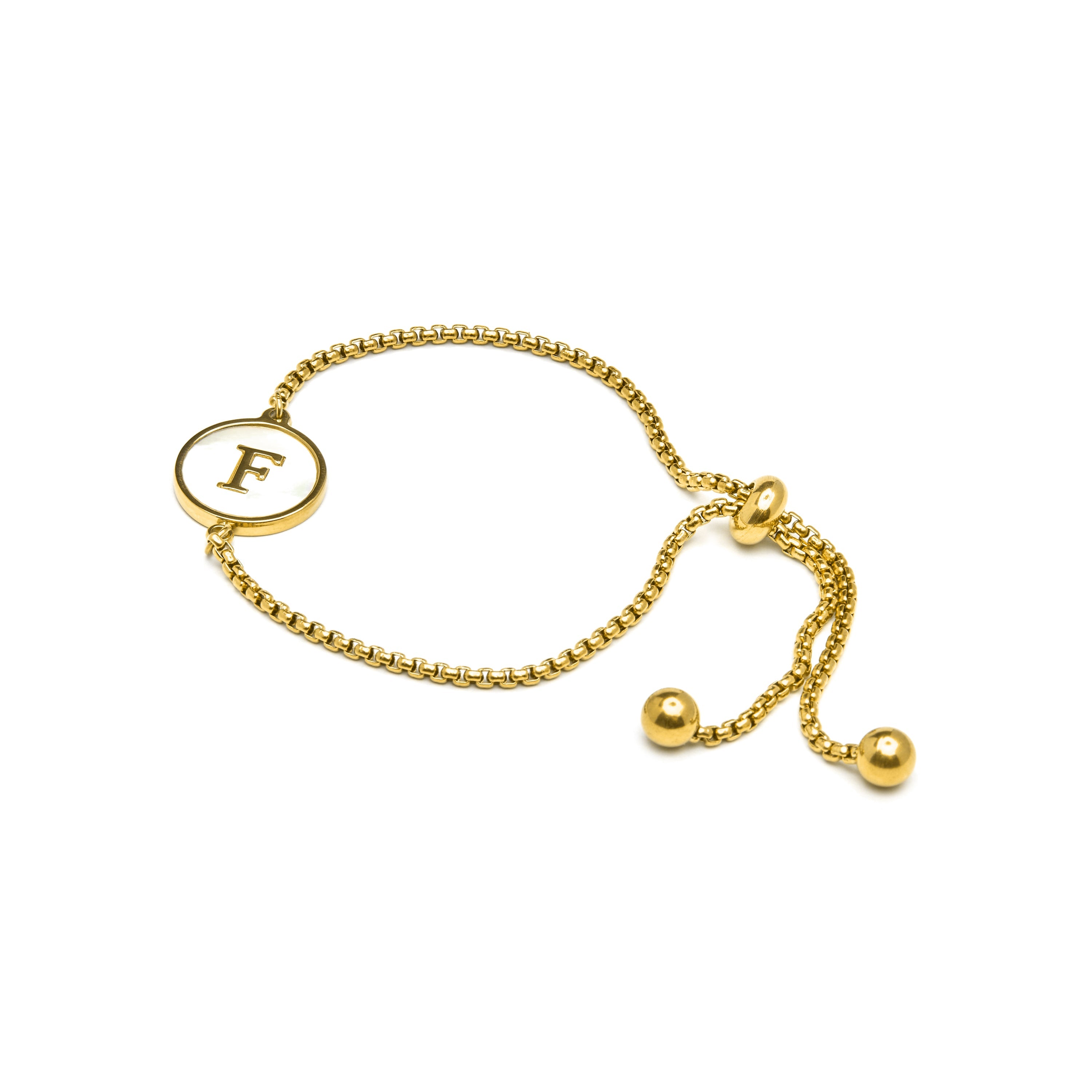 White Mother-of-Pearl Bracelet Finished in 18K Yellow Gold - Alphabet