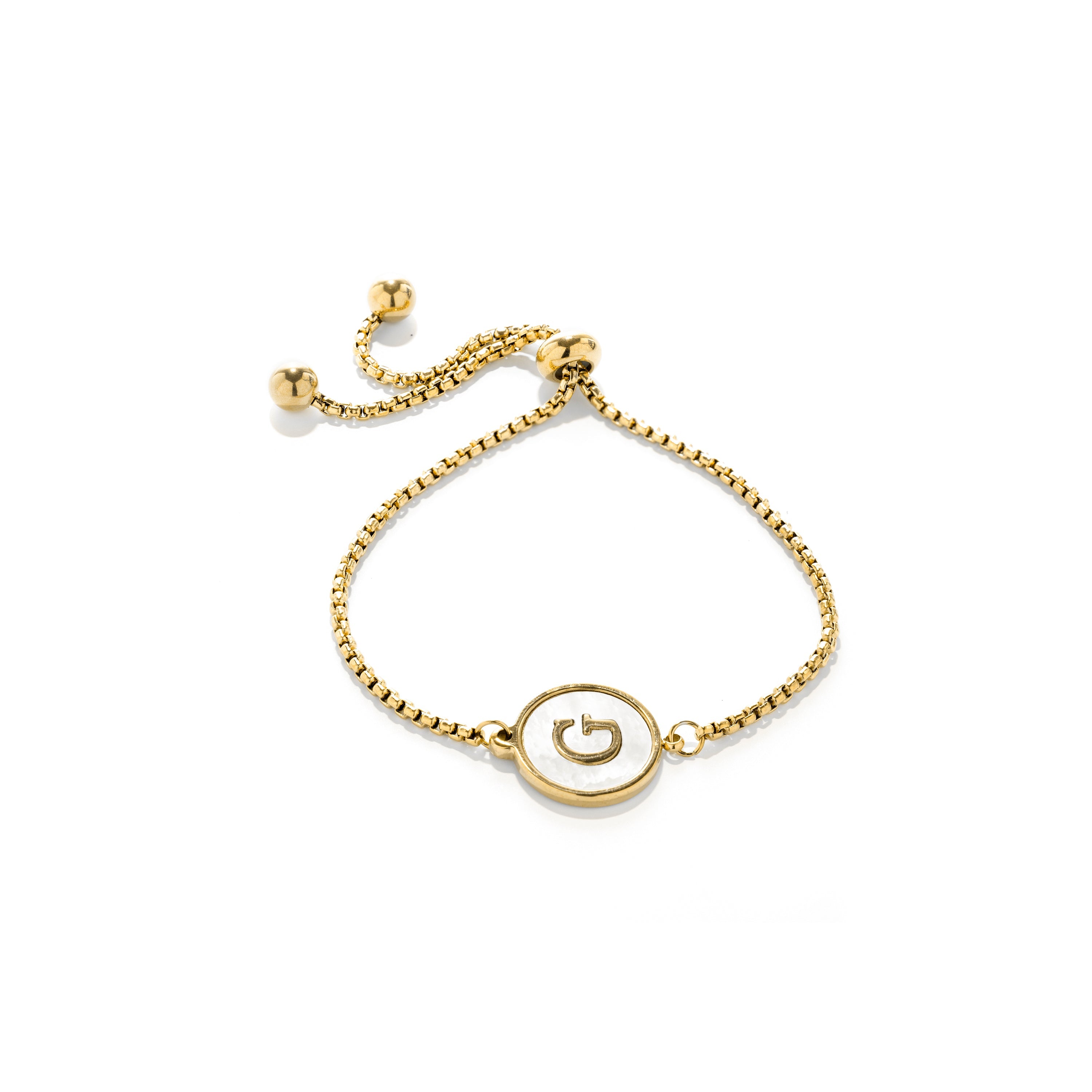 White Mother-of-Pearl Bracelet Finished in 18K Yellow Gold - Alphabet