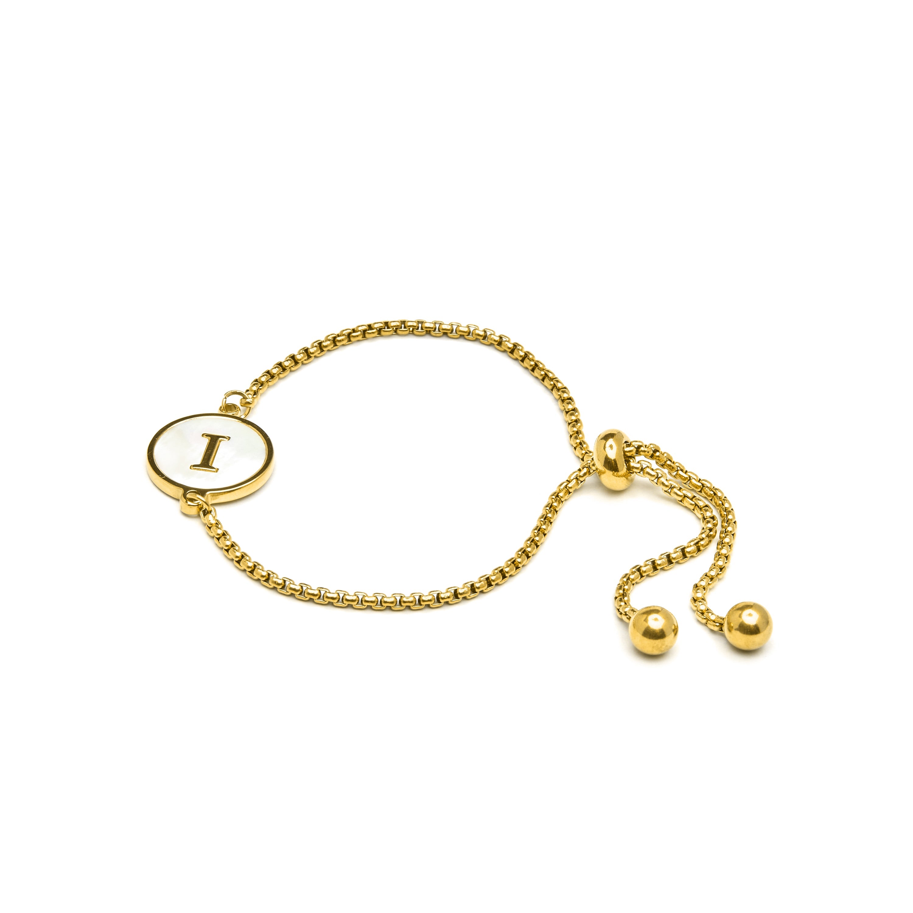 White Mother-of-Pearl Bracelet Finished in 18K Yellow Gold - Alphabet
