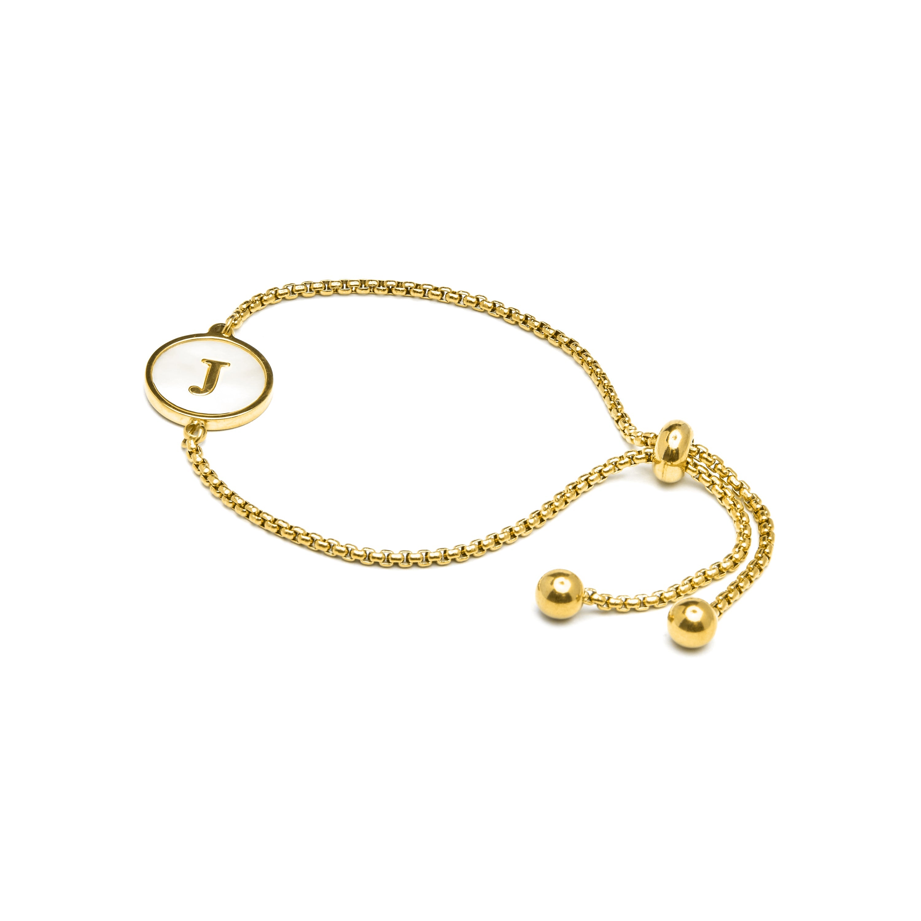 White Mother-of-Pearl Bracelet Finished in 18K Yellow Gold - Alphabet