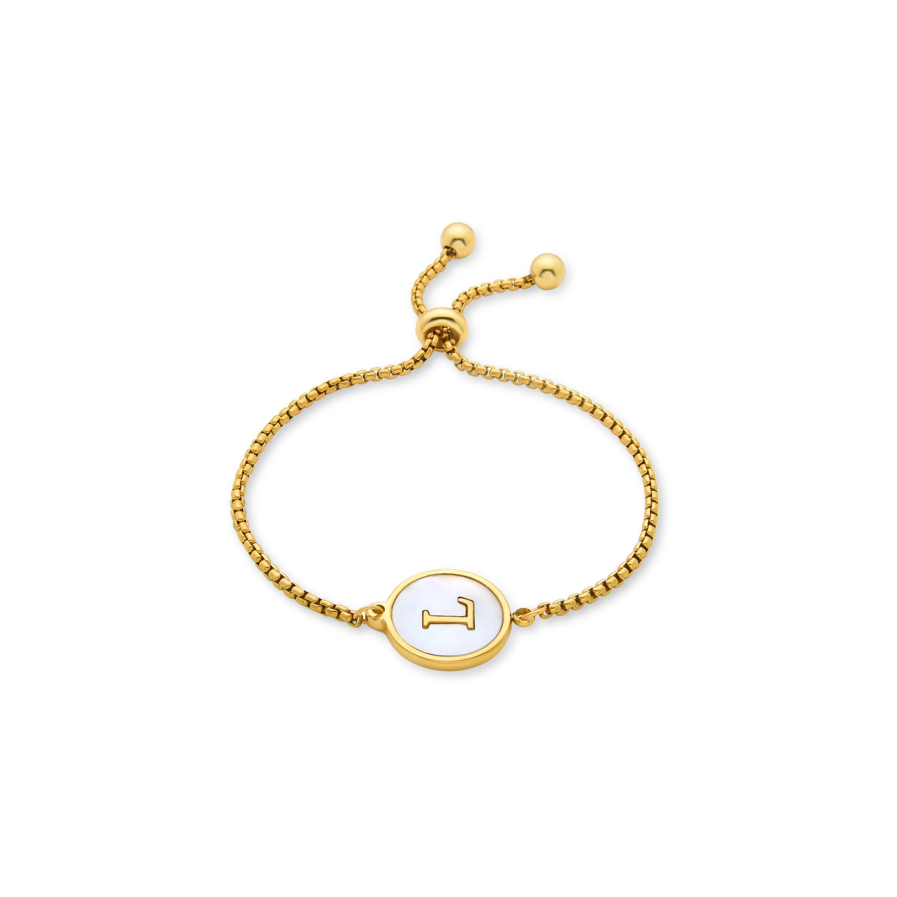 White Mother-of-Pearl Bracelet Finished in 18K Yellow Gold - Alphabet