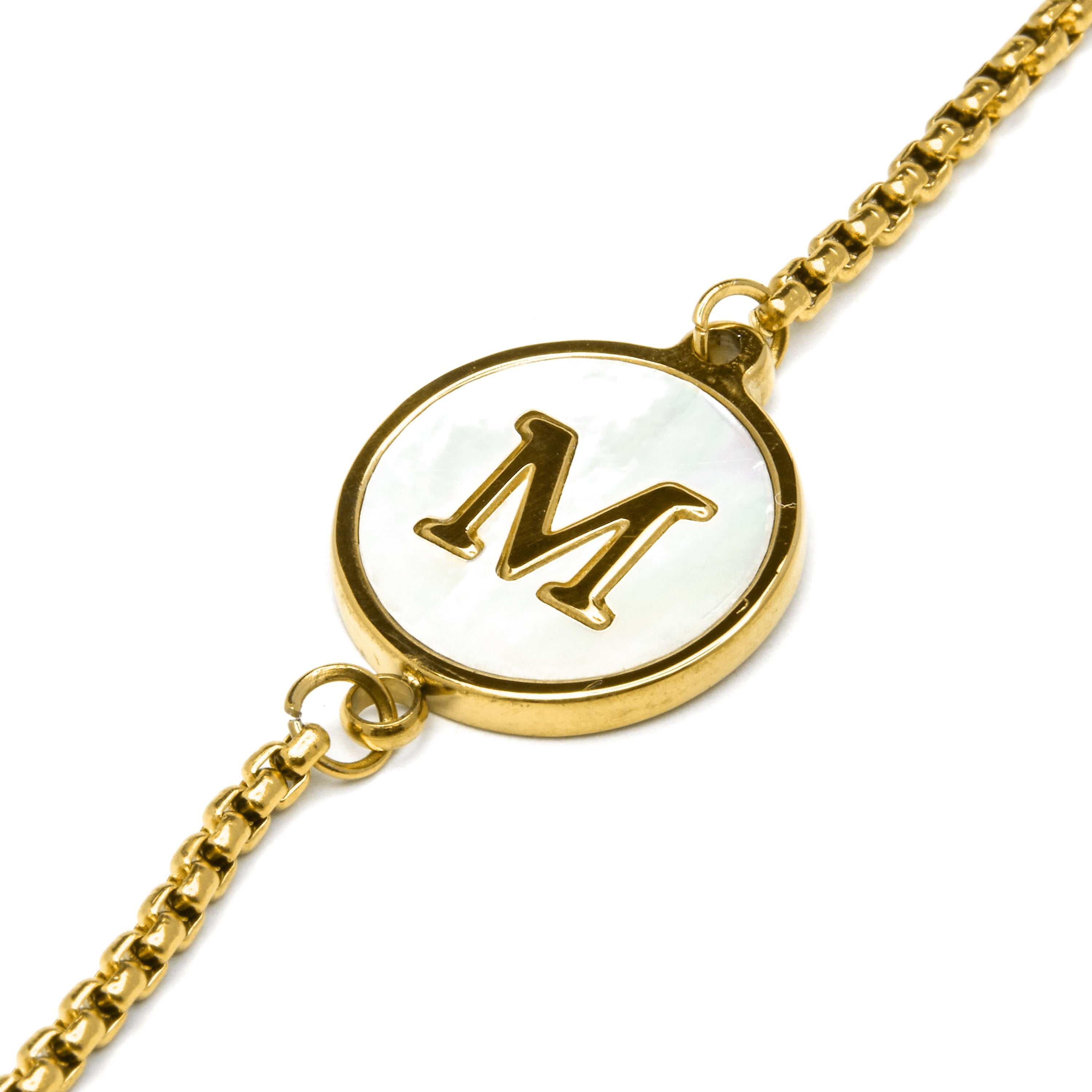 White Mother-of-Pearl Bracelet Finished in 18K Yellow Gold - Alphabet