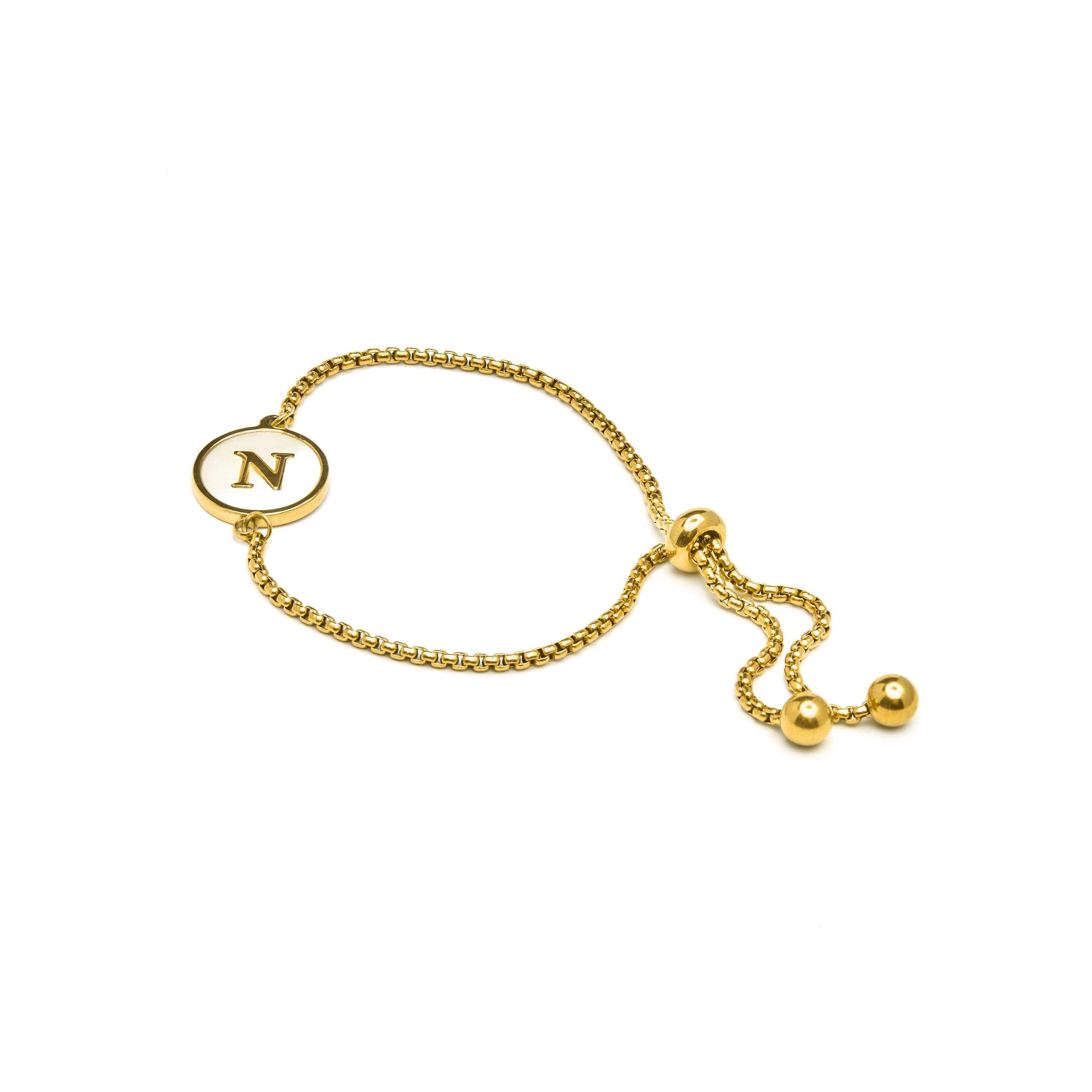 White Mother-of-Pearl Bracelet Finished in 18K Yellow Gold - Alphabet
