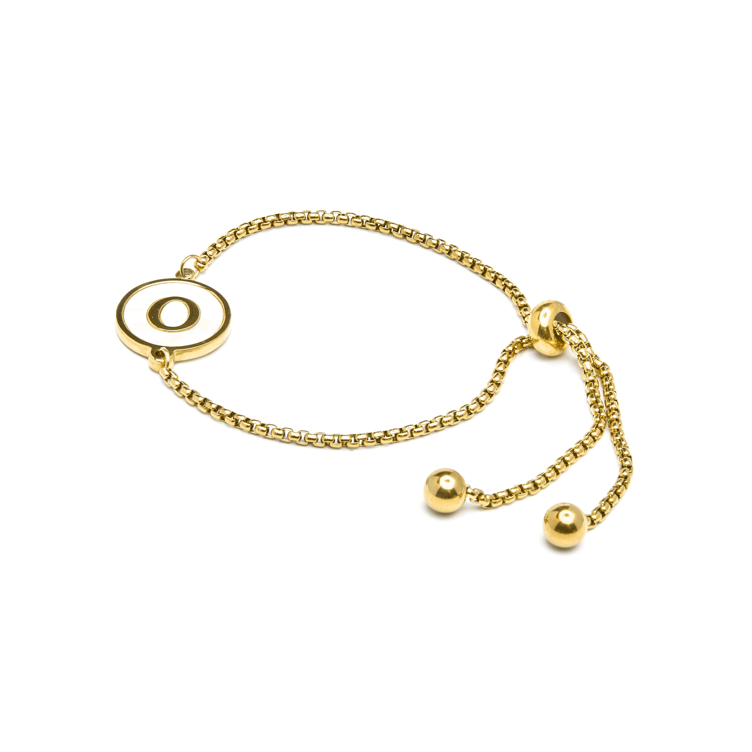White Mother-of-Pearl Bracelet Finished in 18K Yellow Gold - Alphabet