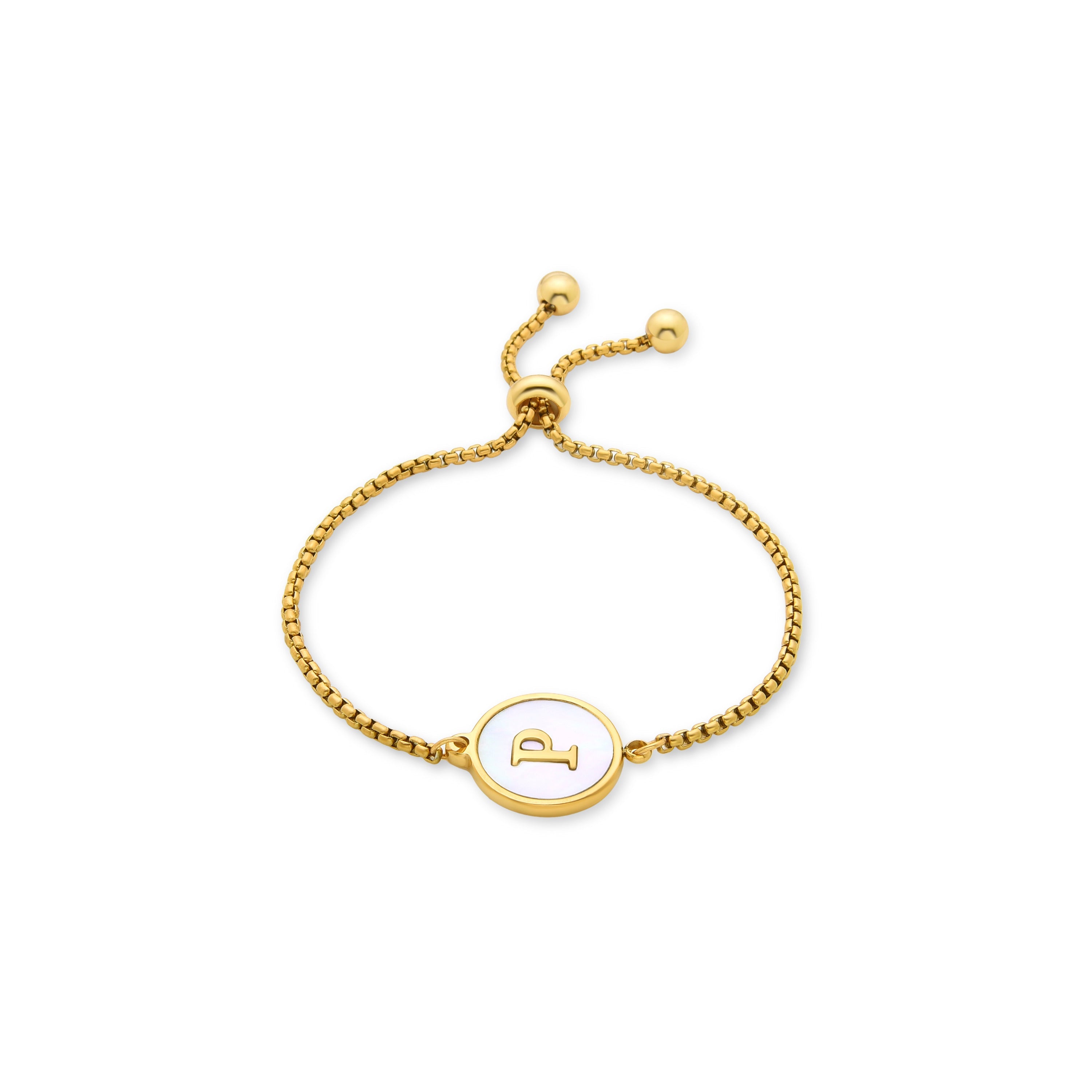 White Mother-of-Pearl Bracelet Finished in 18K Yellow Gold - Alphabet