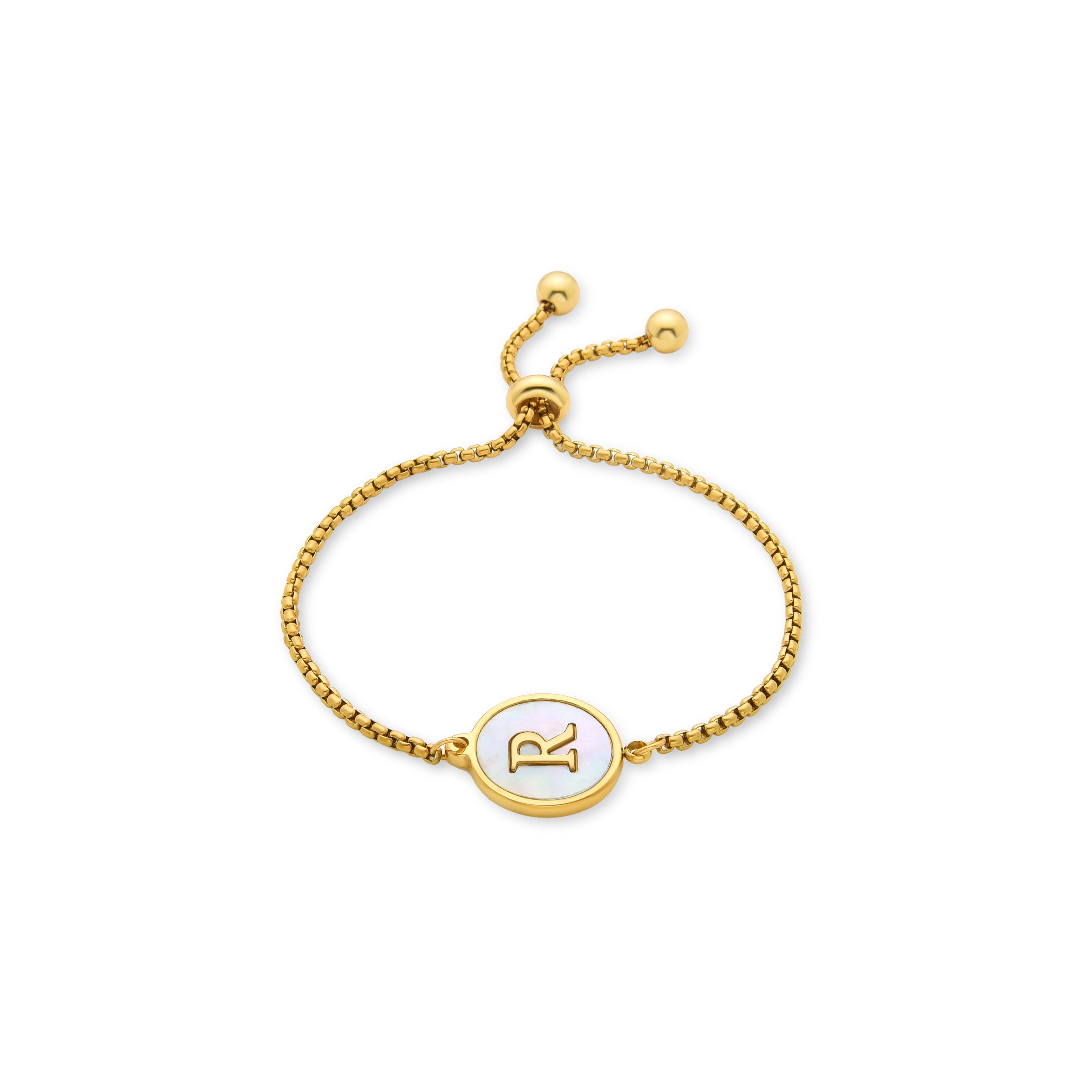 White Mother-of-Pearl Bracelet Finished in 18K Yellow Gold - Alphabet