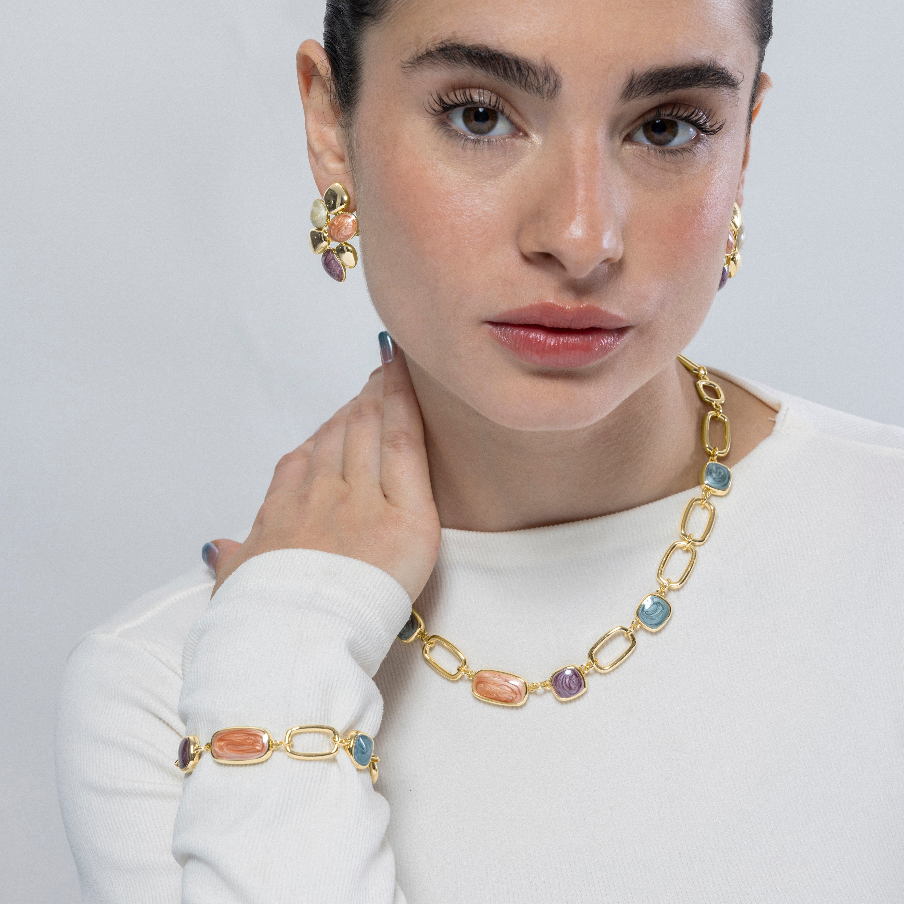Multicolor Resin Bracelet finished in 18K yellow gold - Orzur