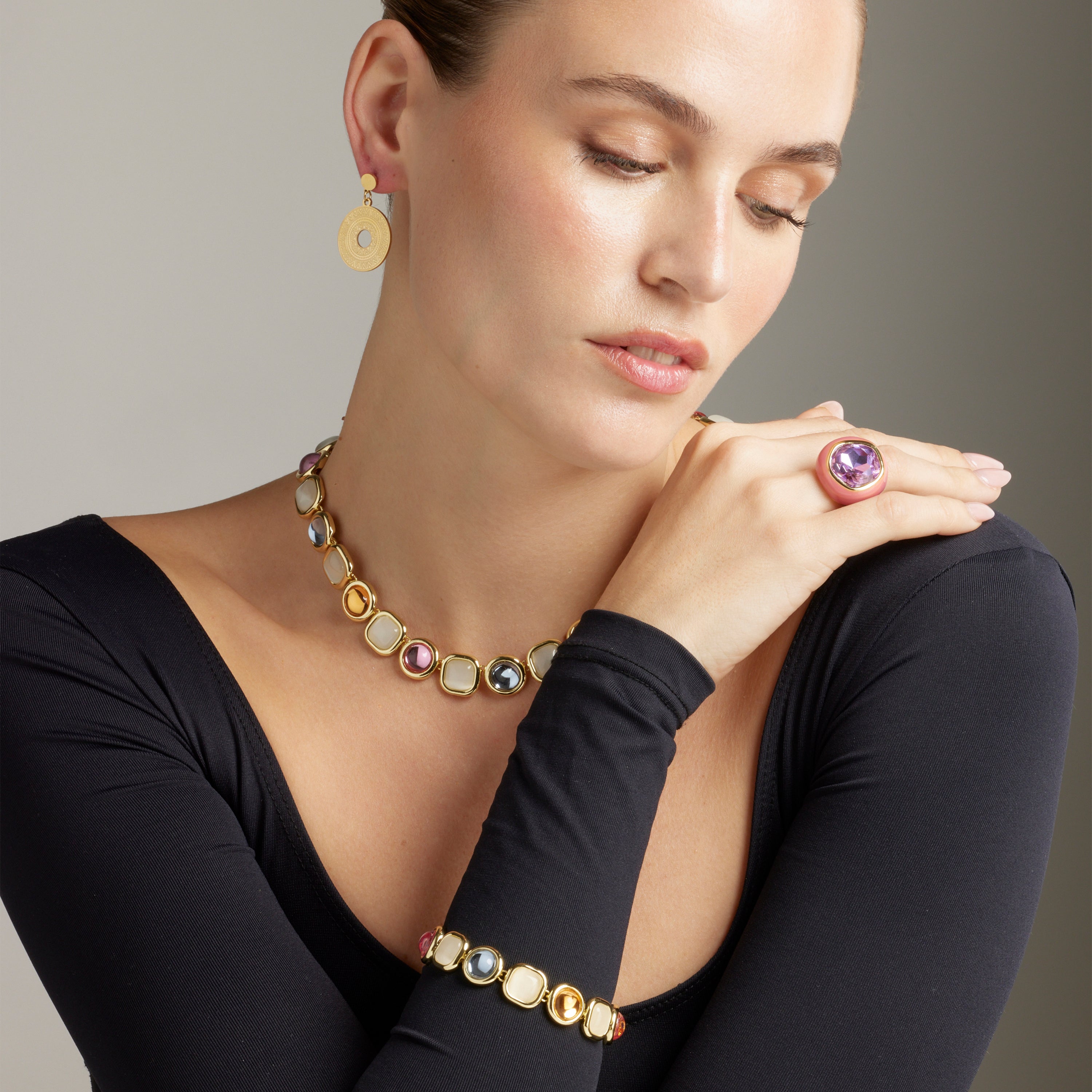 Multicolor Crystal Bracelet finished in 18K yellow gold - Mantis
