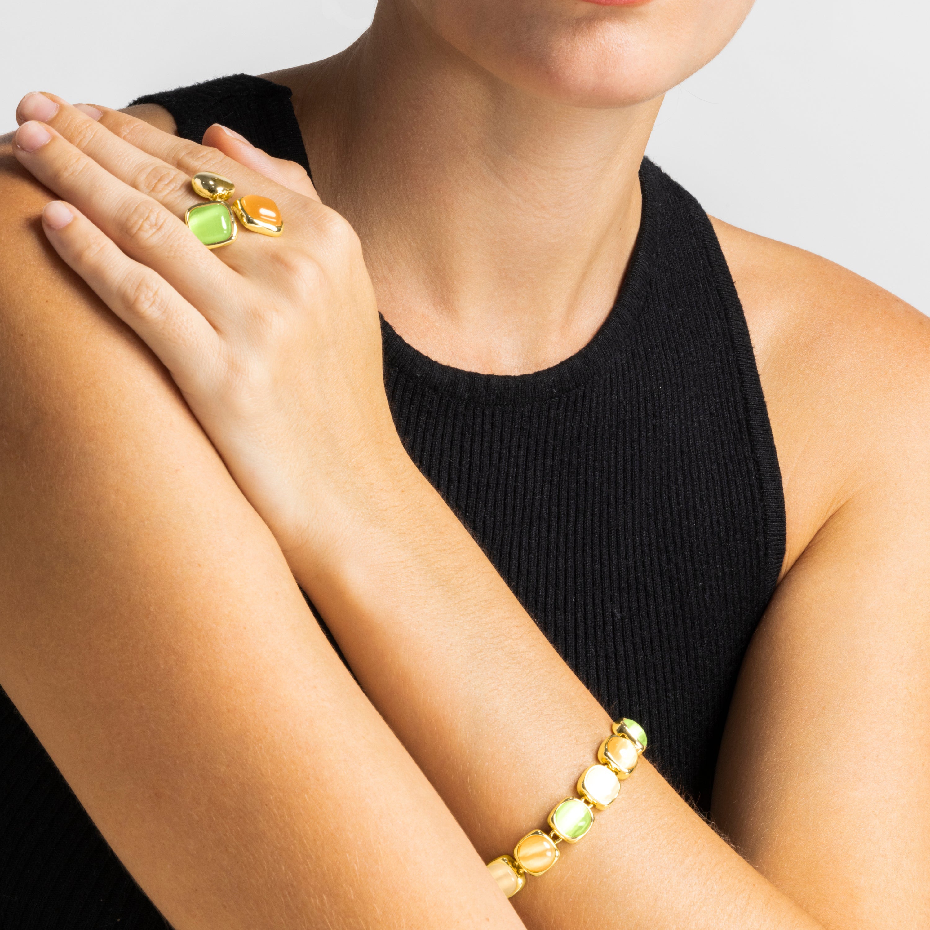 18k Gold Finish Multicolor Cat's Eye Bracelet - Shureo