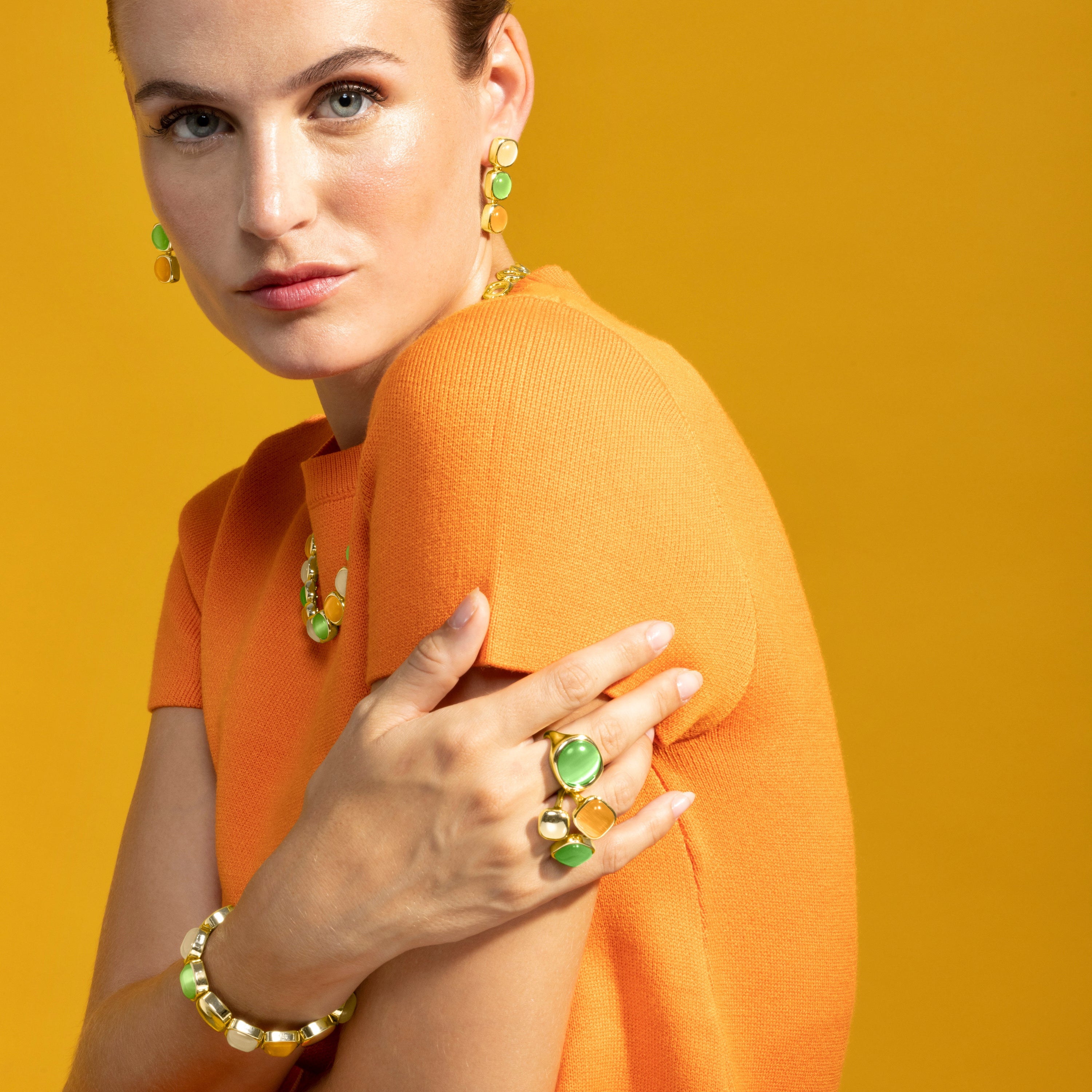 Multicolor Cat's Eye Bracelet, 18k Gold Finish - Jajim