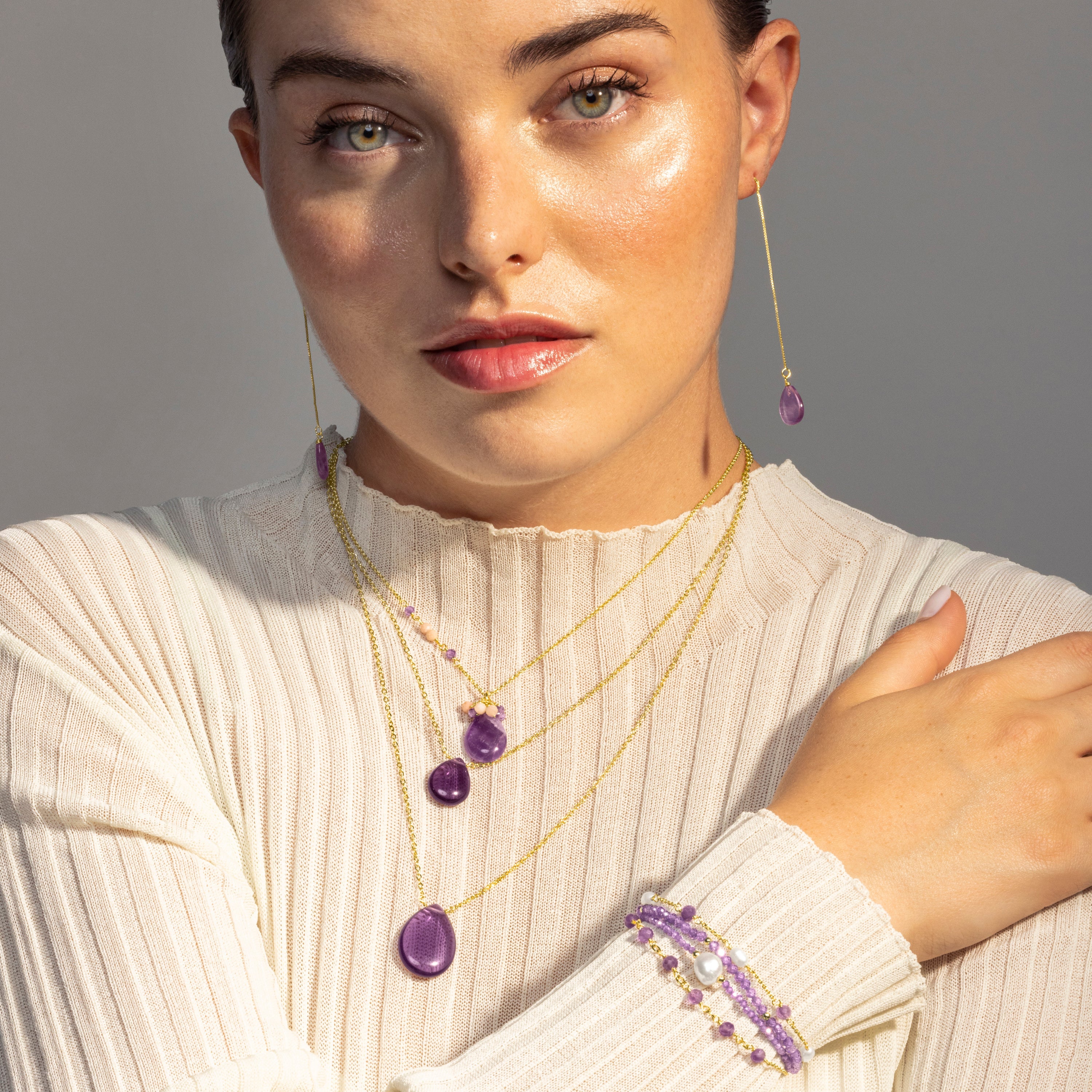 Amethyst Zirconia Bracelet finished in 18K yellow gold - Athat