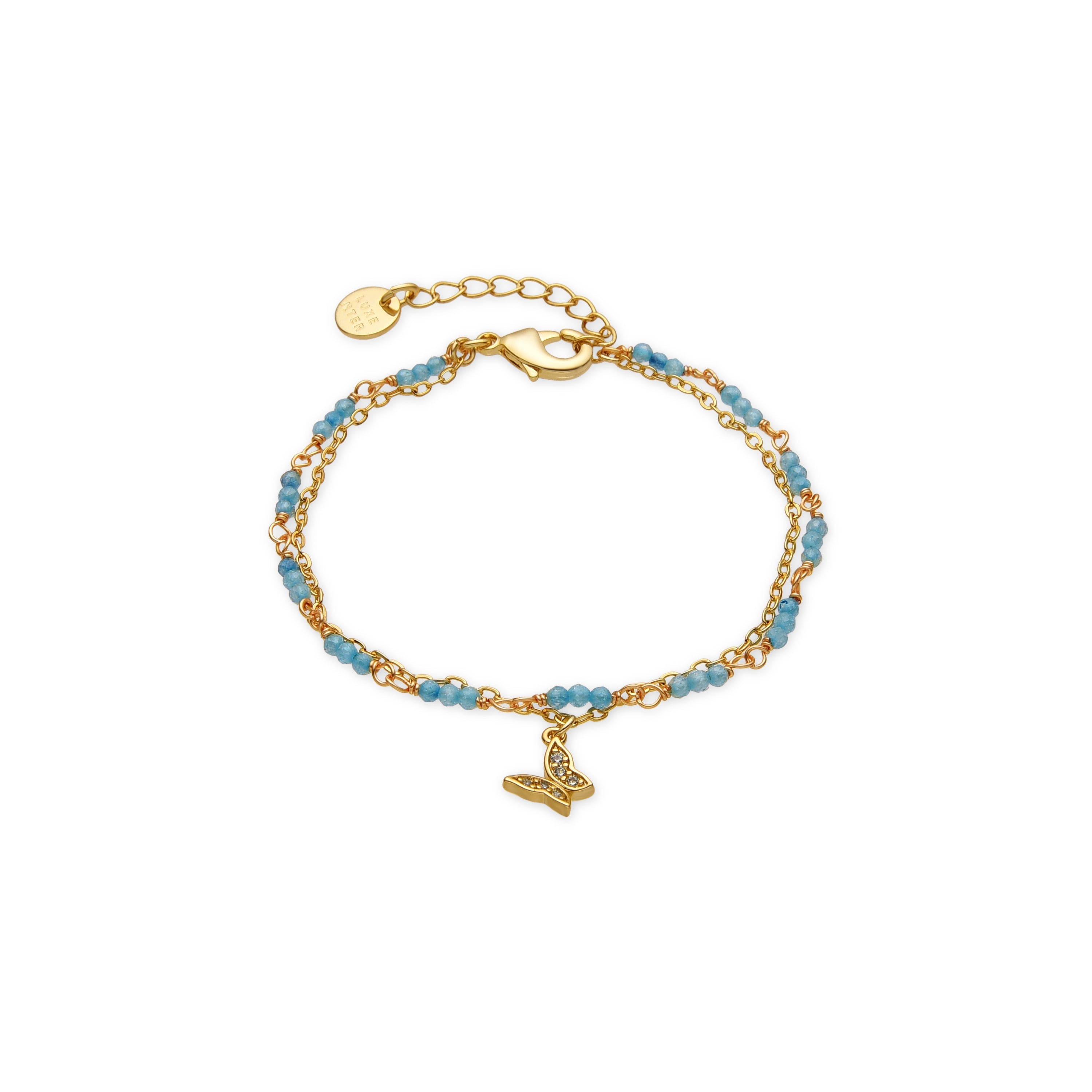 18k Gold Finish Blue Crystal Bracelet - Zinli