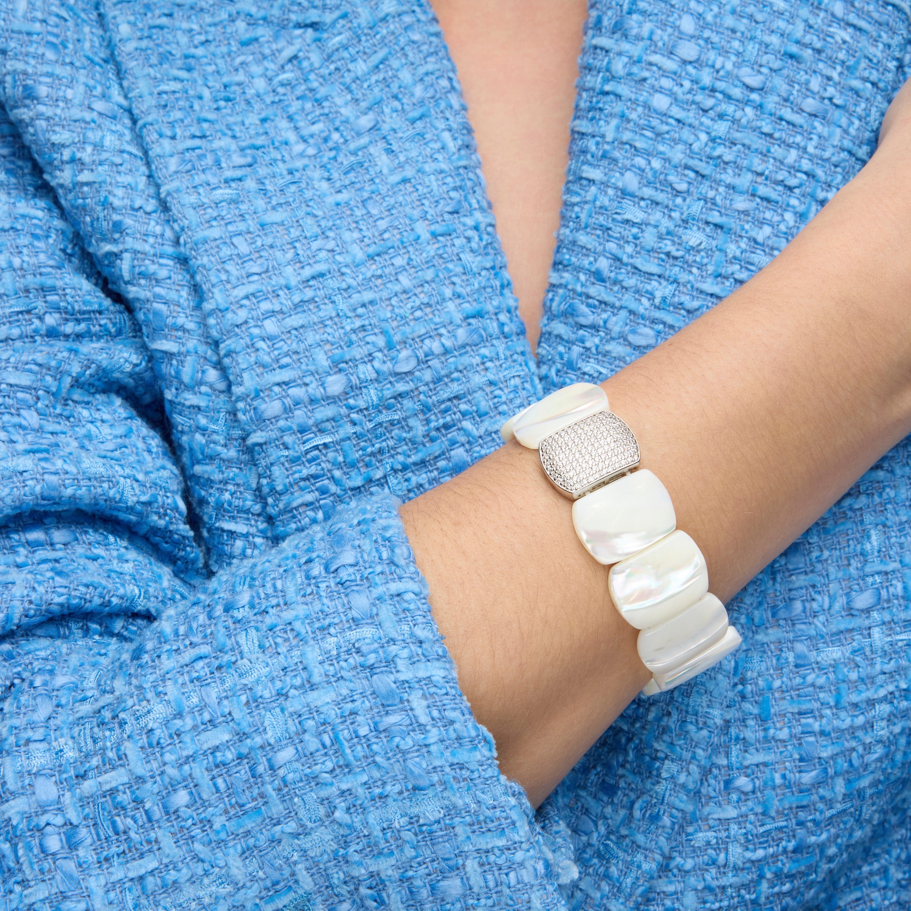 Silver finish and white mother-of-pearl bracelet - Nawar