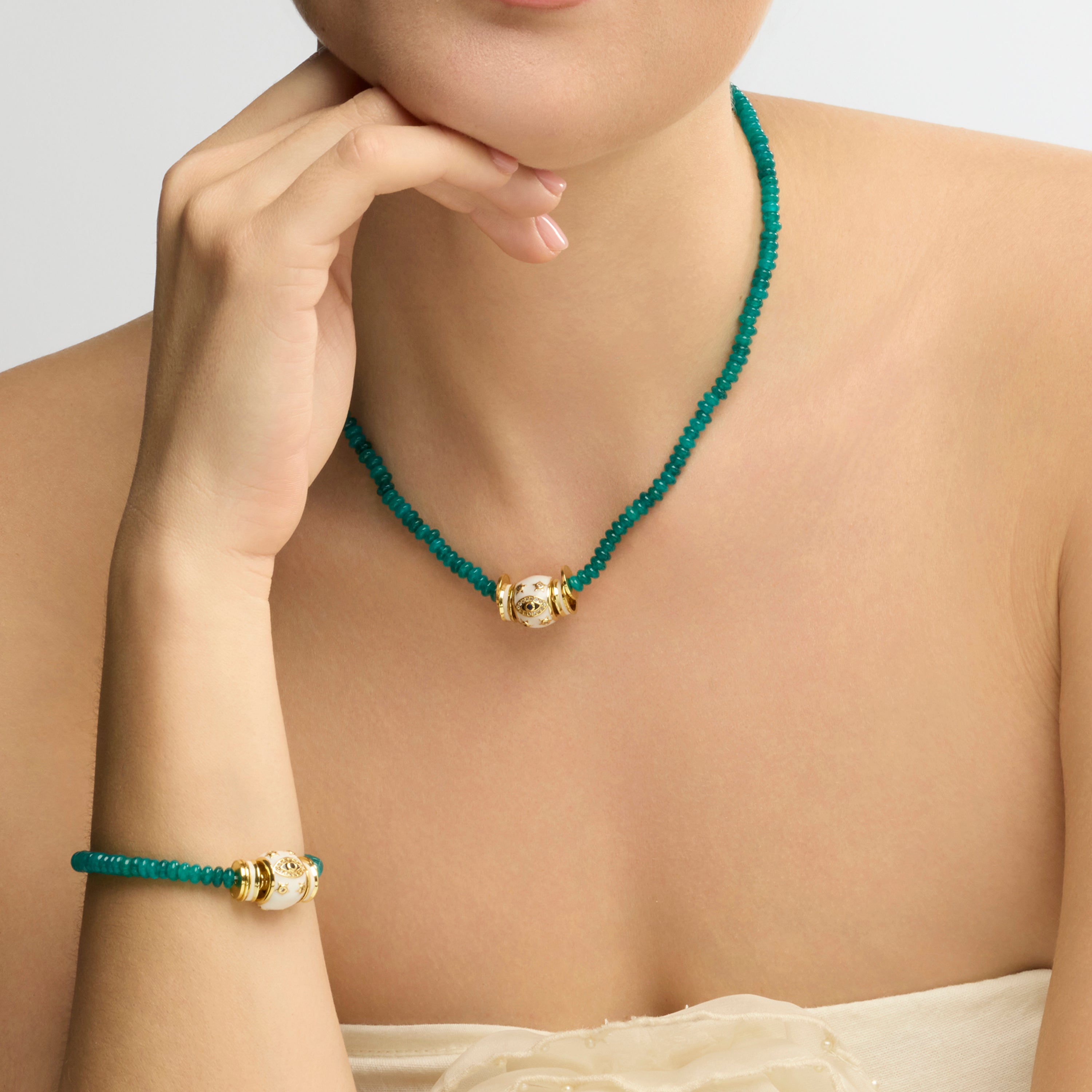 18k yellow gold and green jade finish bracelet - Hamco