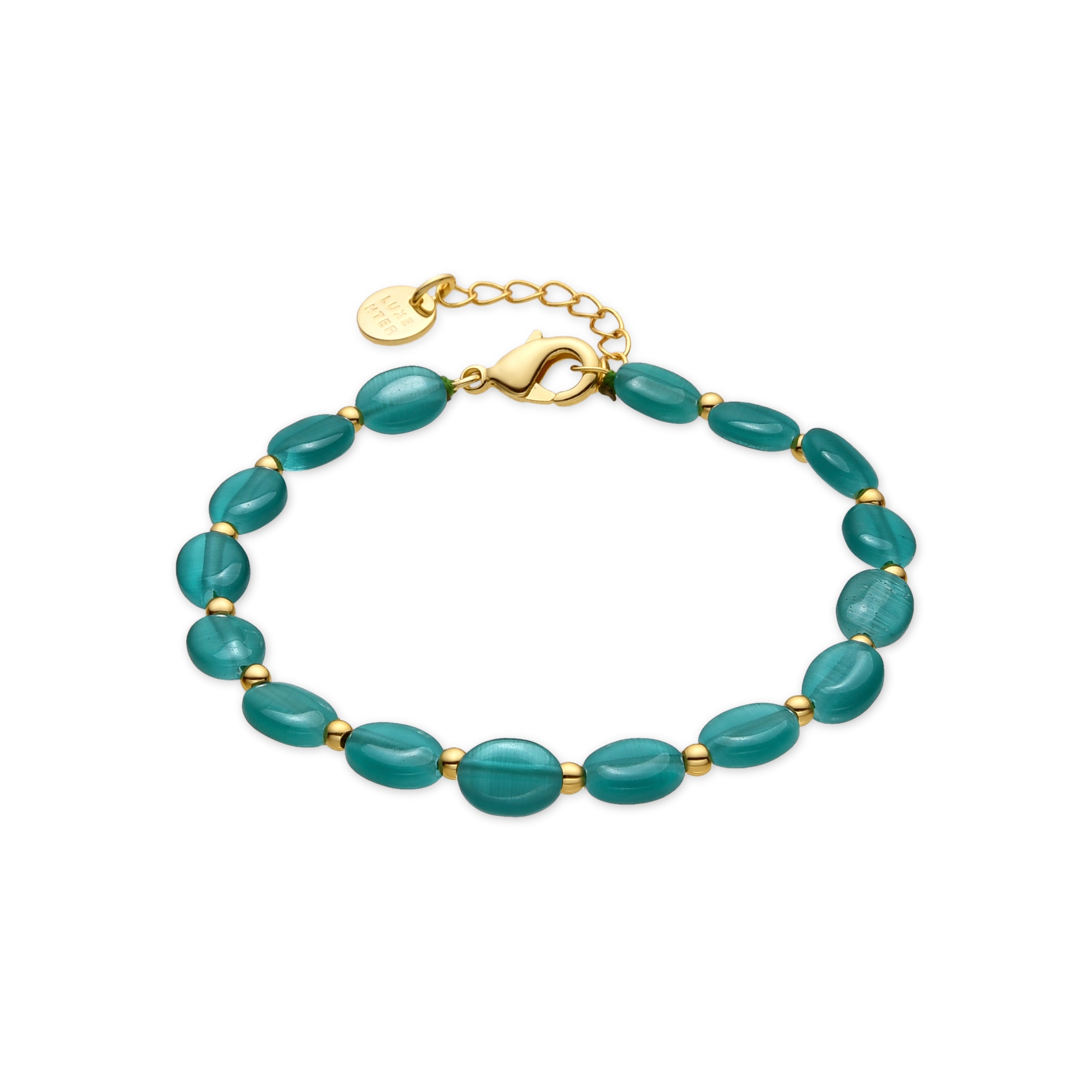 18k yellow gold finish bracelet with green cat's eye - Gorai