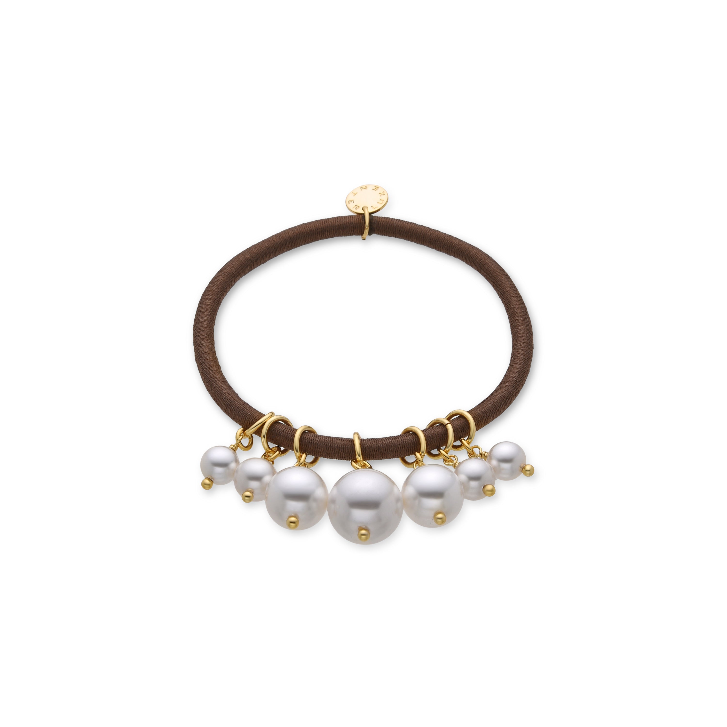 White Pearl Scrunchie finished in 18K yellow gold - Diarane