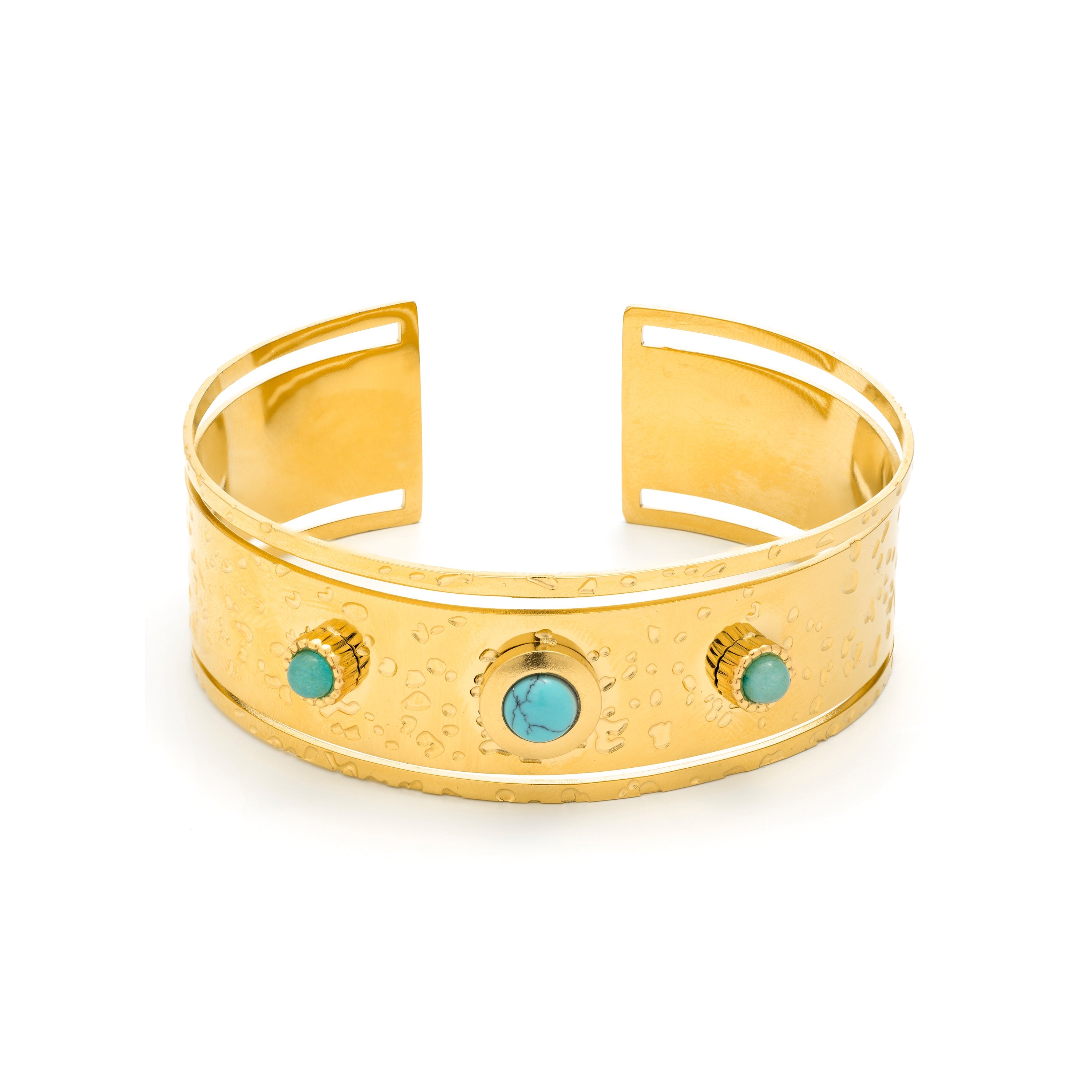 Turquoise bracelet finished in 18K yellow gold - Athdu