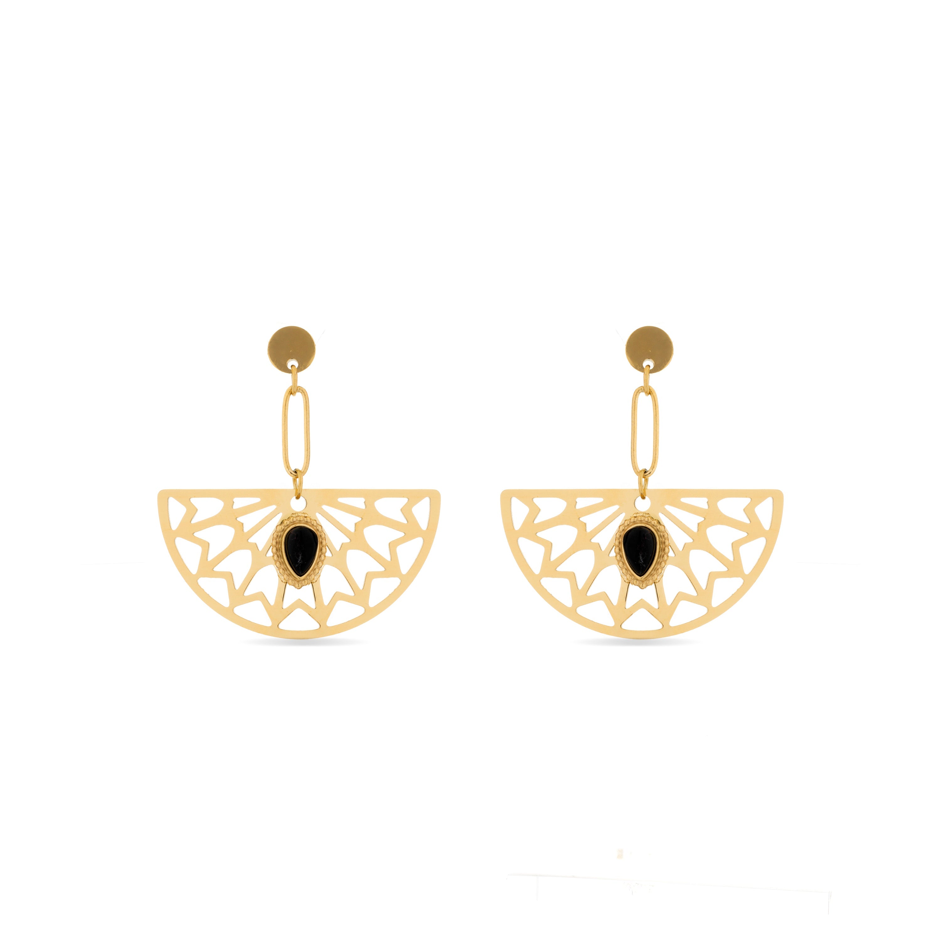 Onyx earrings finished in 18K yellow gold - Tawa