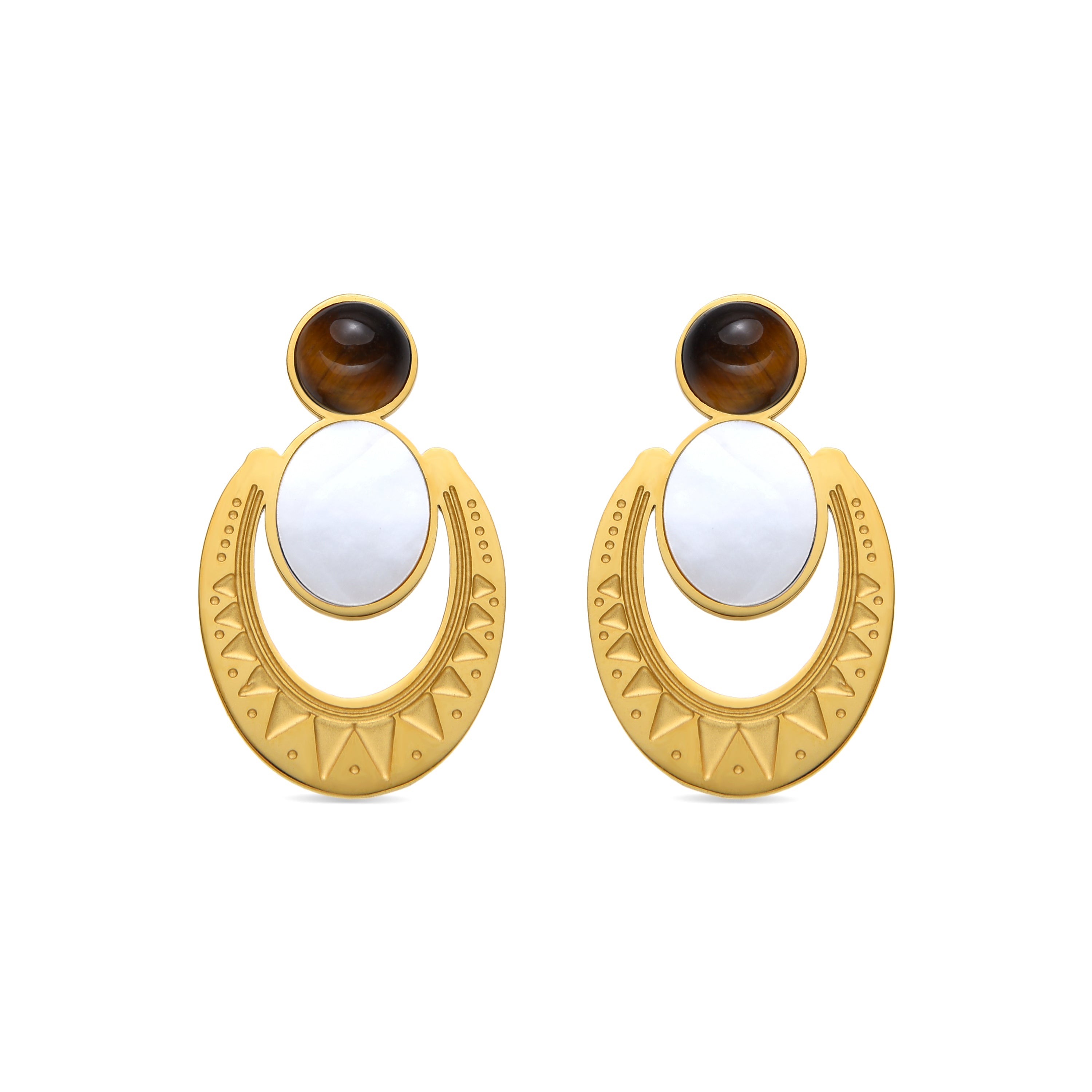 Earrings with white mother-of-pearl, 18k gold finish - Euwil