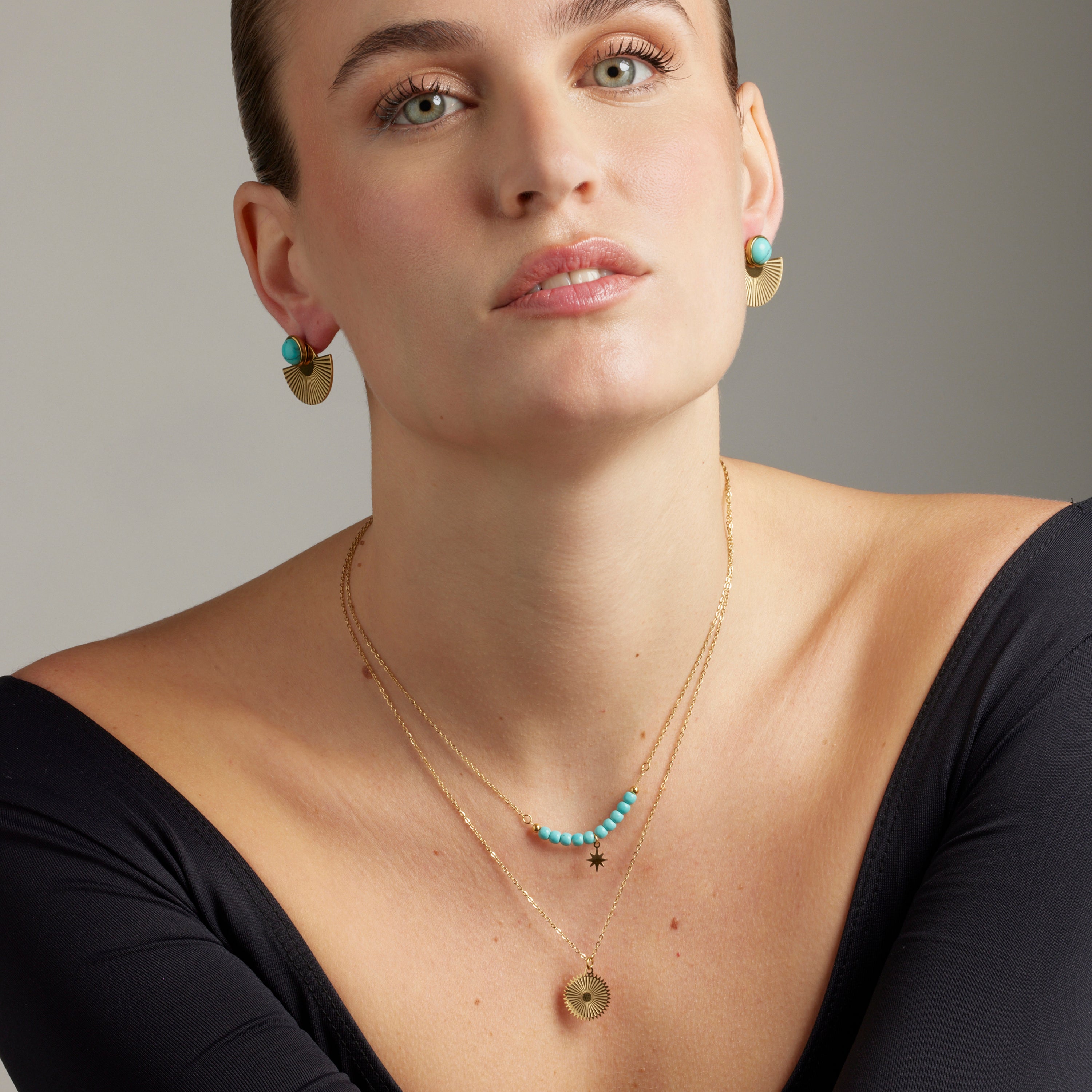 Turquoise earrings finished in 18K yellow gold - Ria