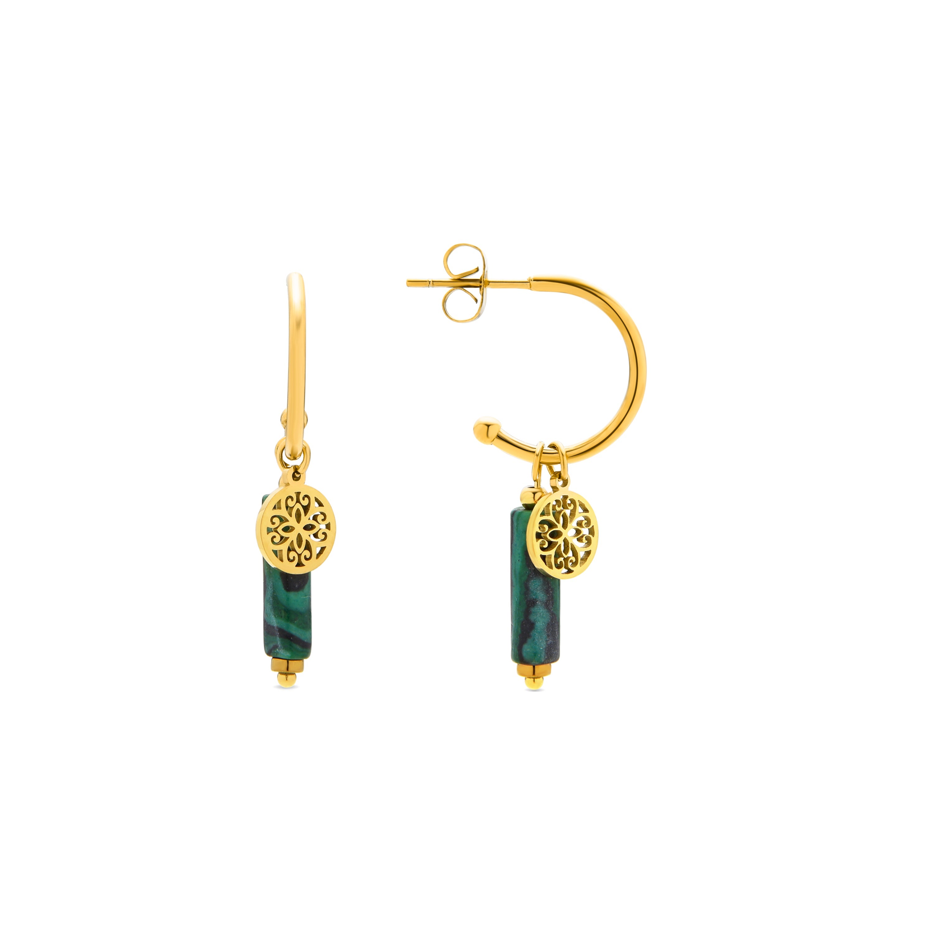 Malachite earrings finished in 18K yellow gold - Nadu