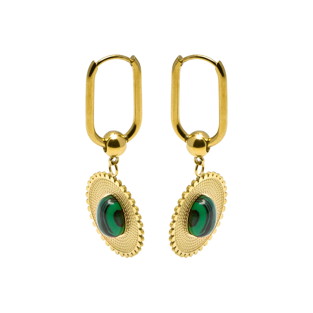 Malachite earrings finished in 18K yellow gold - Elknu