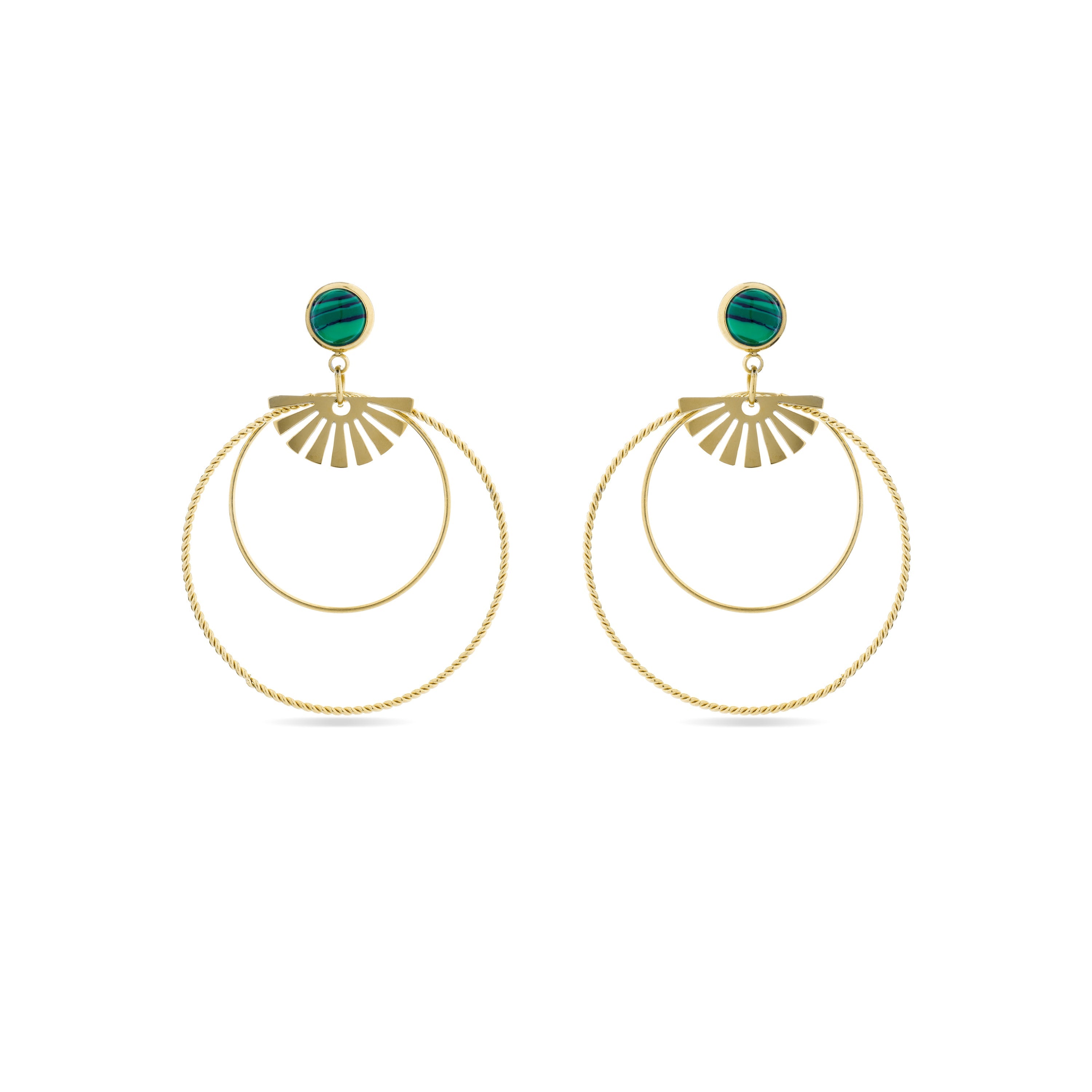 Pendientes de Malaquita acabados en oro amarillo 18K- Mobu