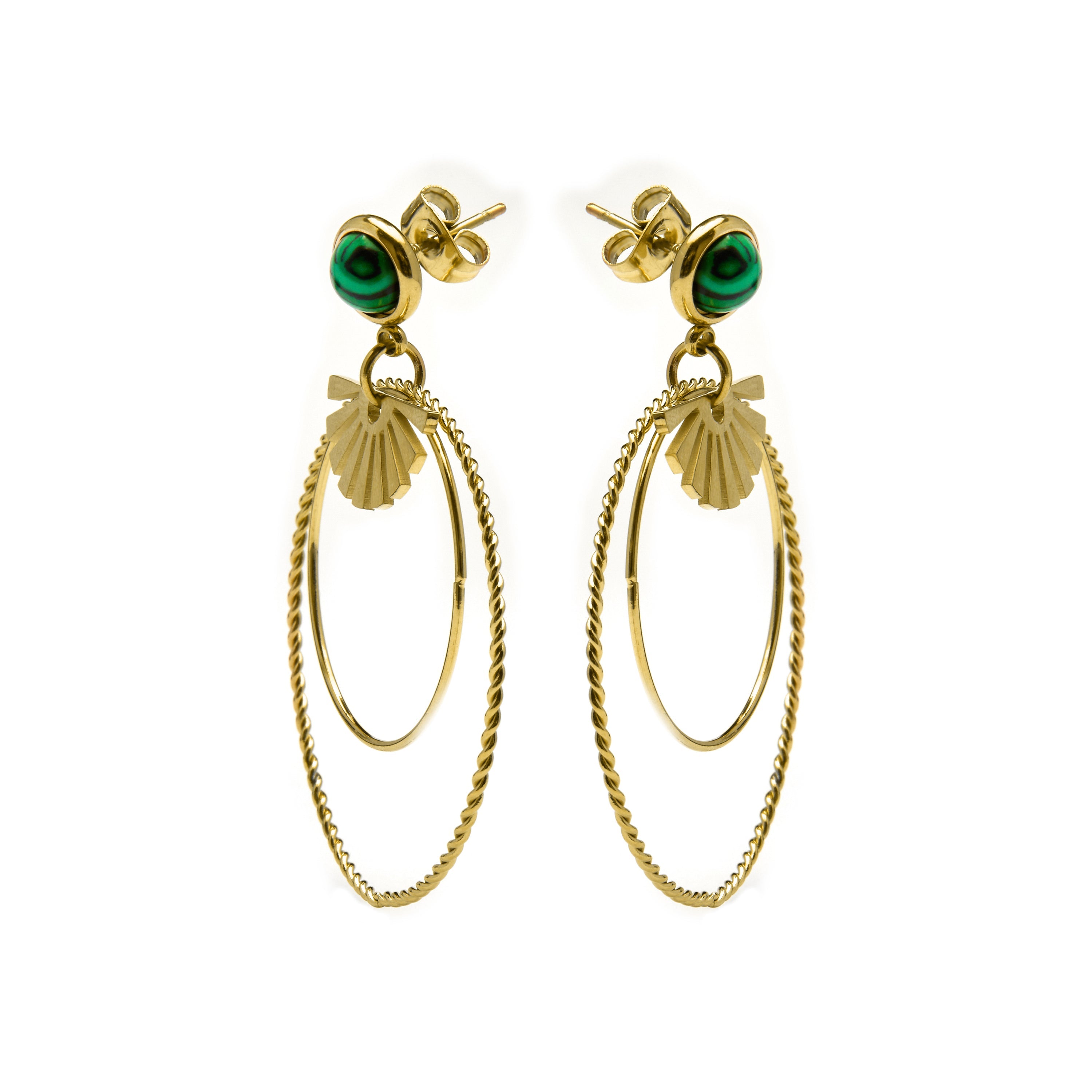 Pendientes de Malaquita acabados en oro amarillo 18K- Mobu