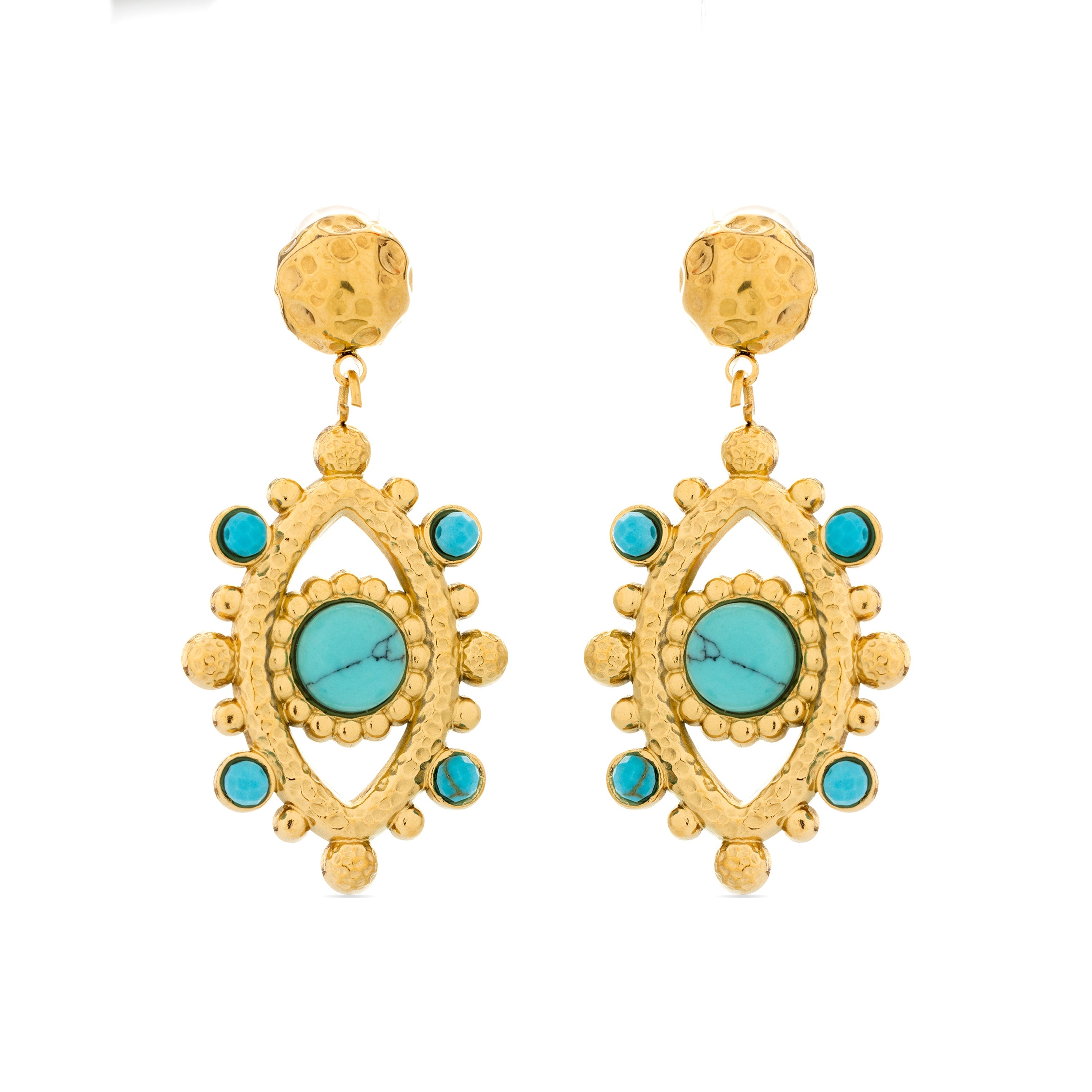 Turquoise earrings finished in 18K yellow gold - Romde