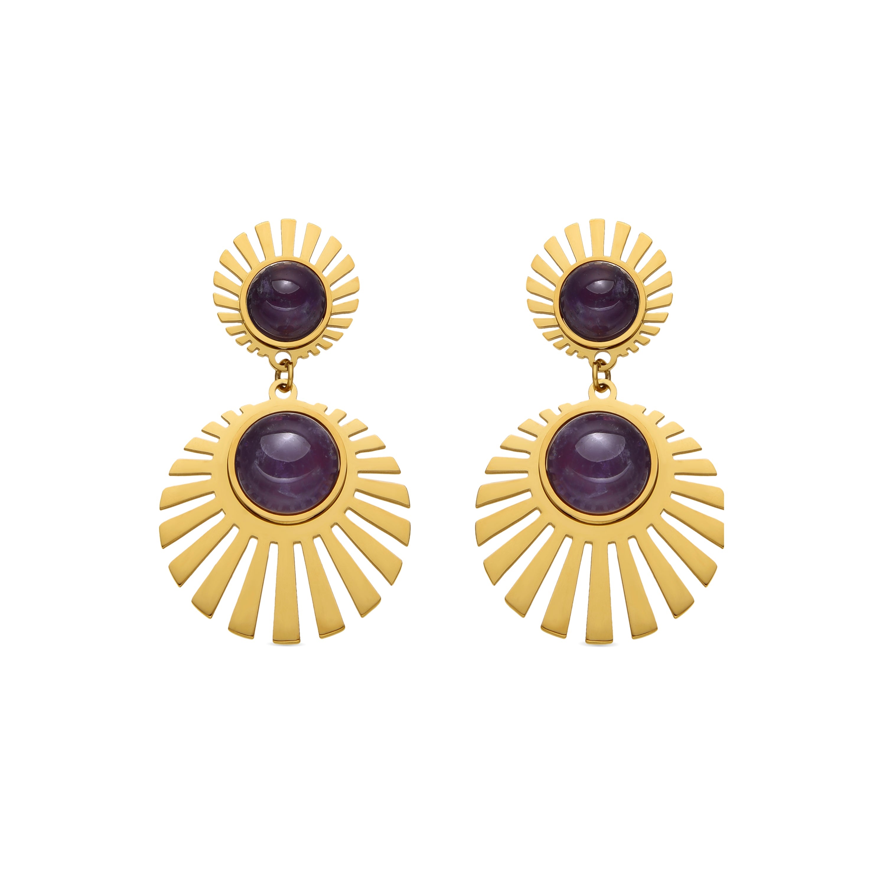 Pendientes con Cuarzo Hidrotermal Amatista acabado oro 18k - Zuxia